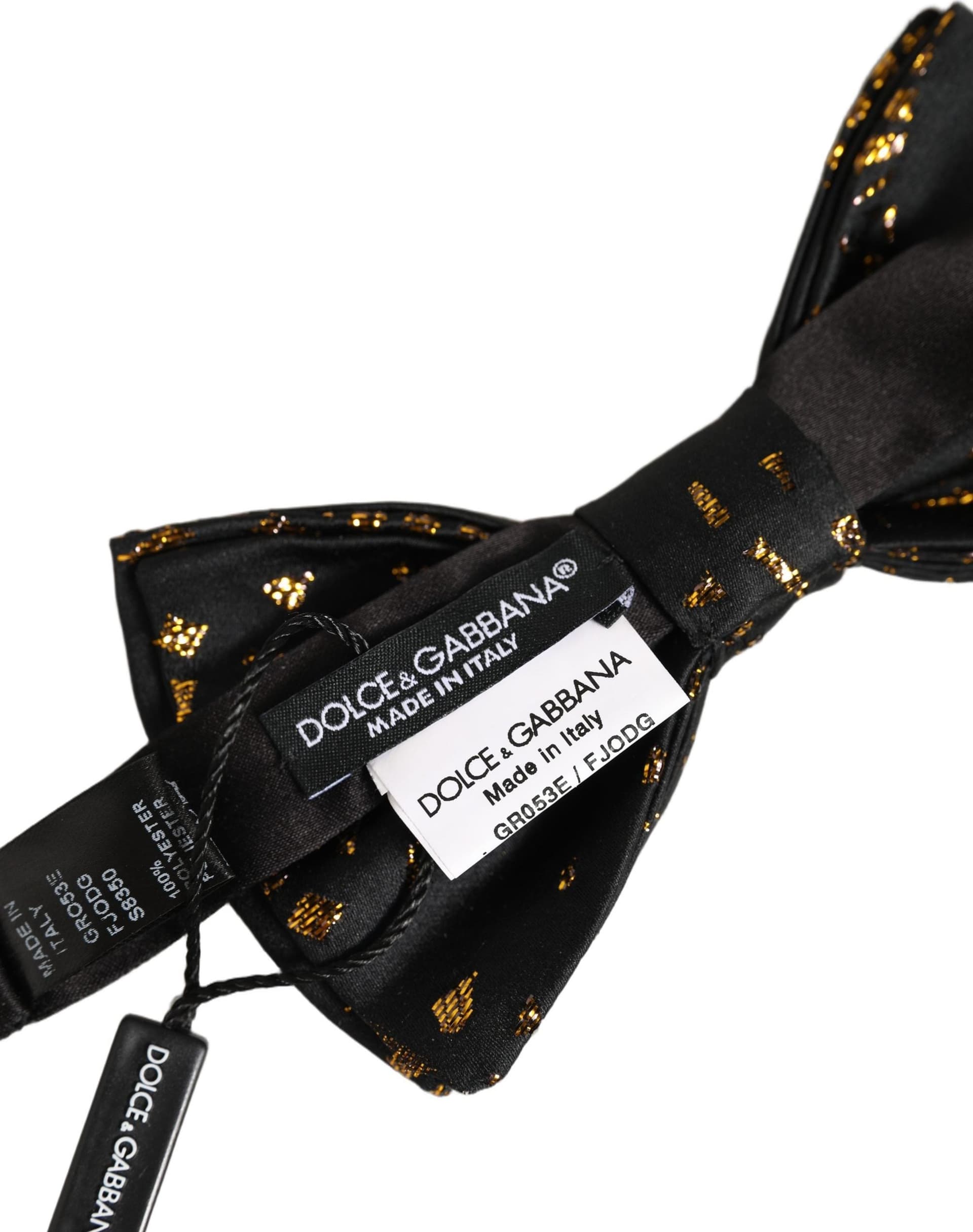 Dolce & Gabbana Black Gold Speckle Pattern Adjustable Neck Papillon Bow Tie - 6