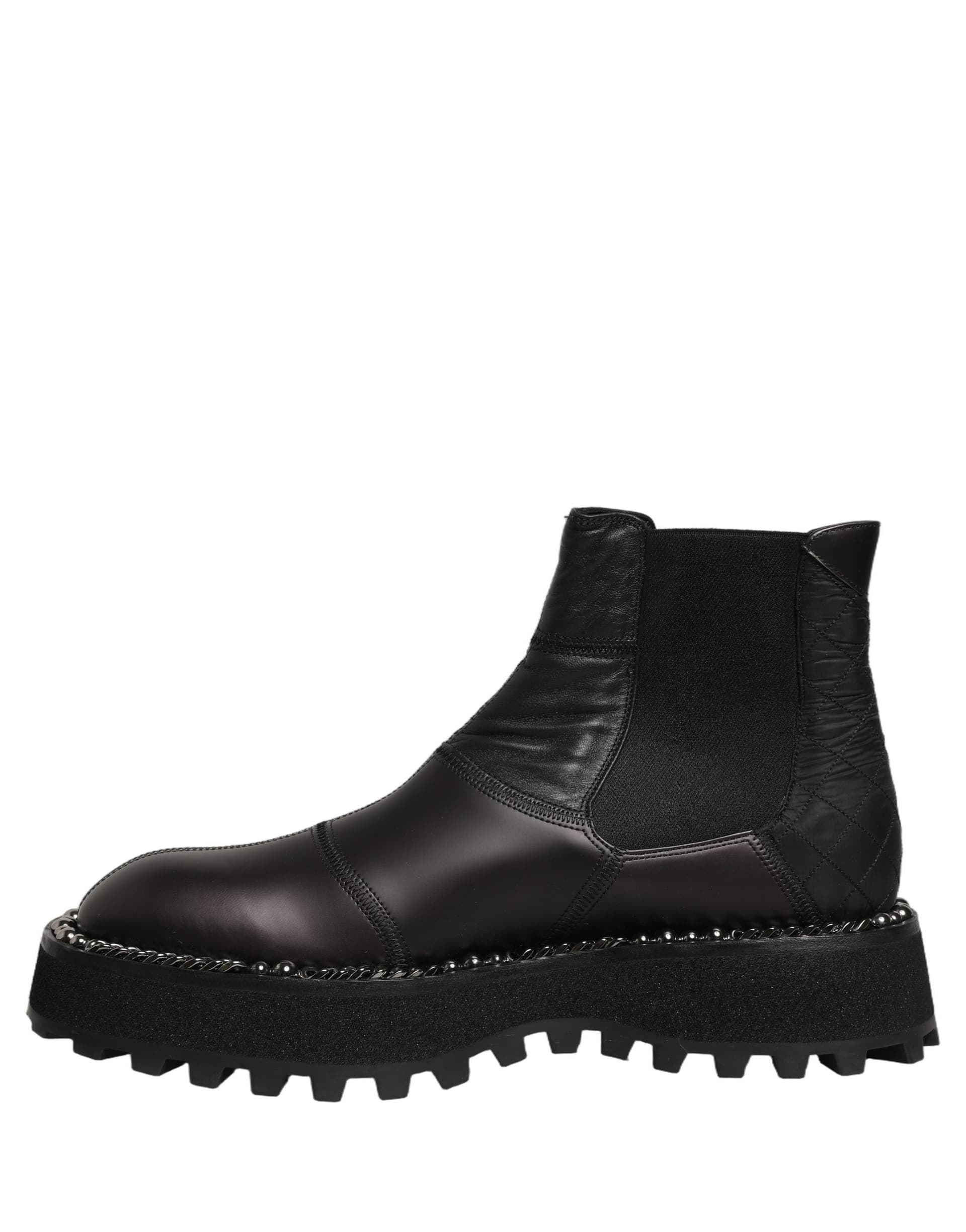 Dolce & Gabbana Black Chelsea Boots Leather Slip On Men Shoes - 2
