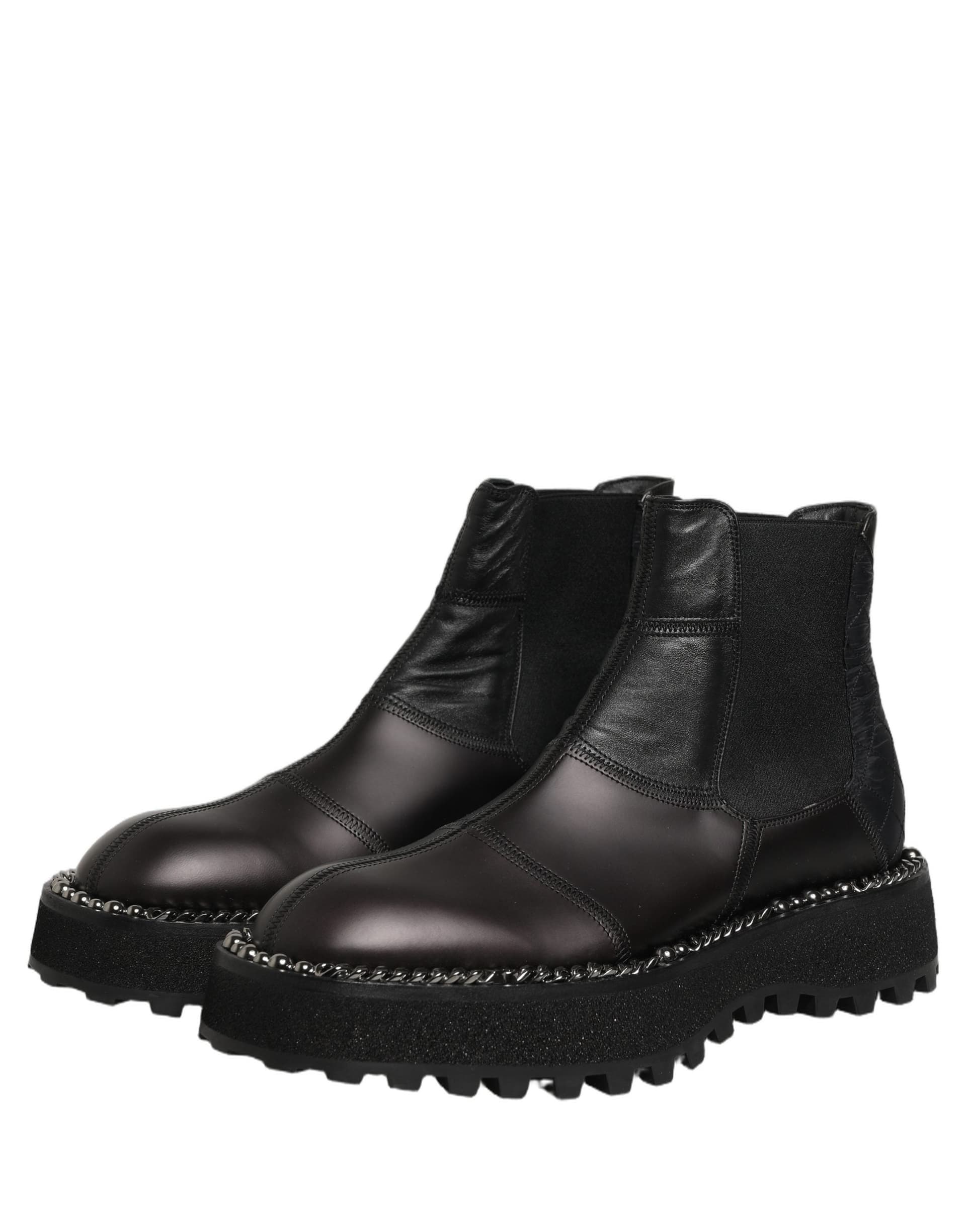 Dolce & Gabbana Black Chelsea Boots Leather Slip On Men Shoes - 8