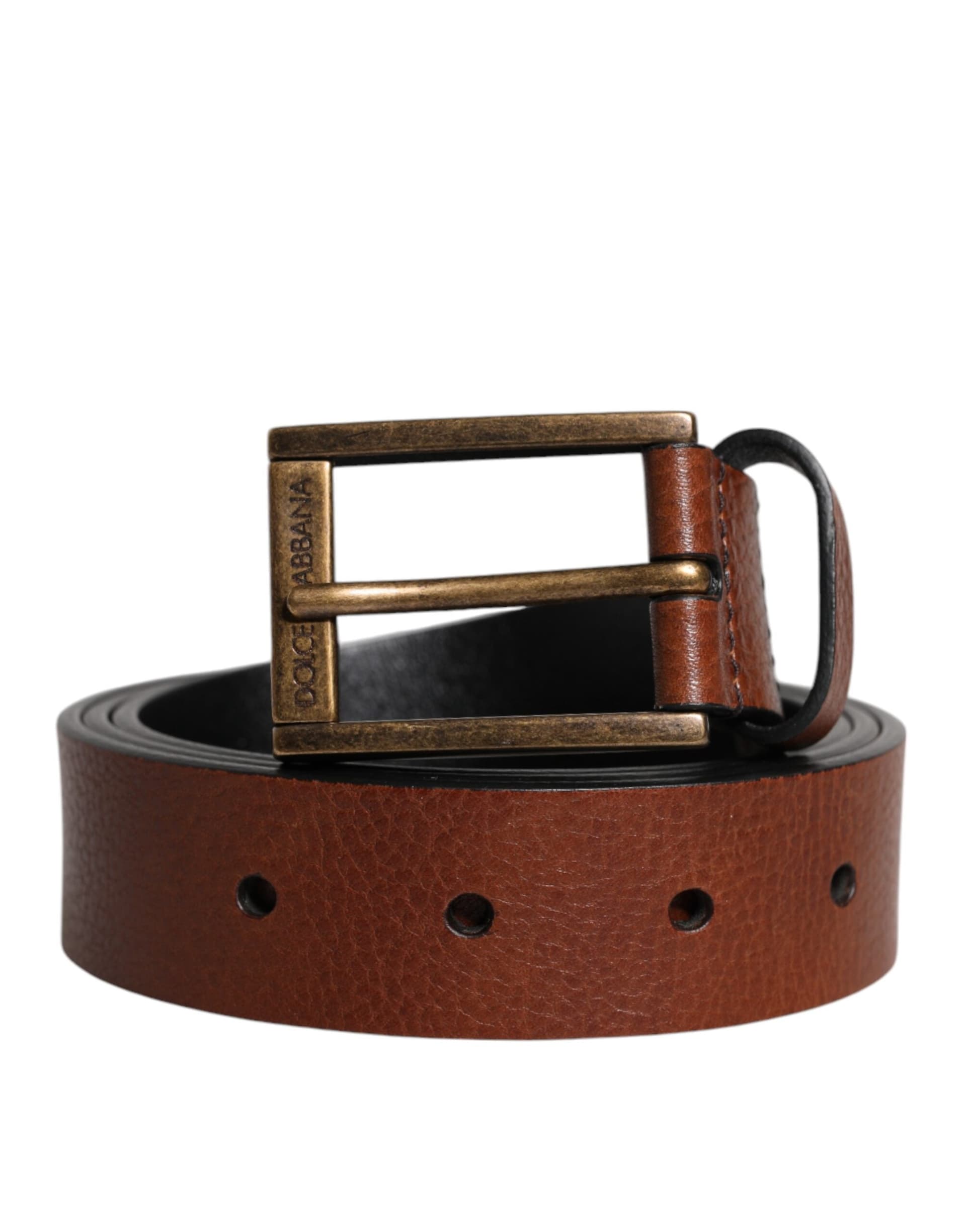 Dolce & Gabbana Brown Calf Leather Classic Metal Buckle Belt - 2