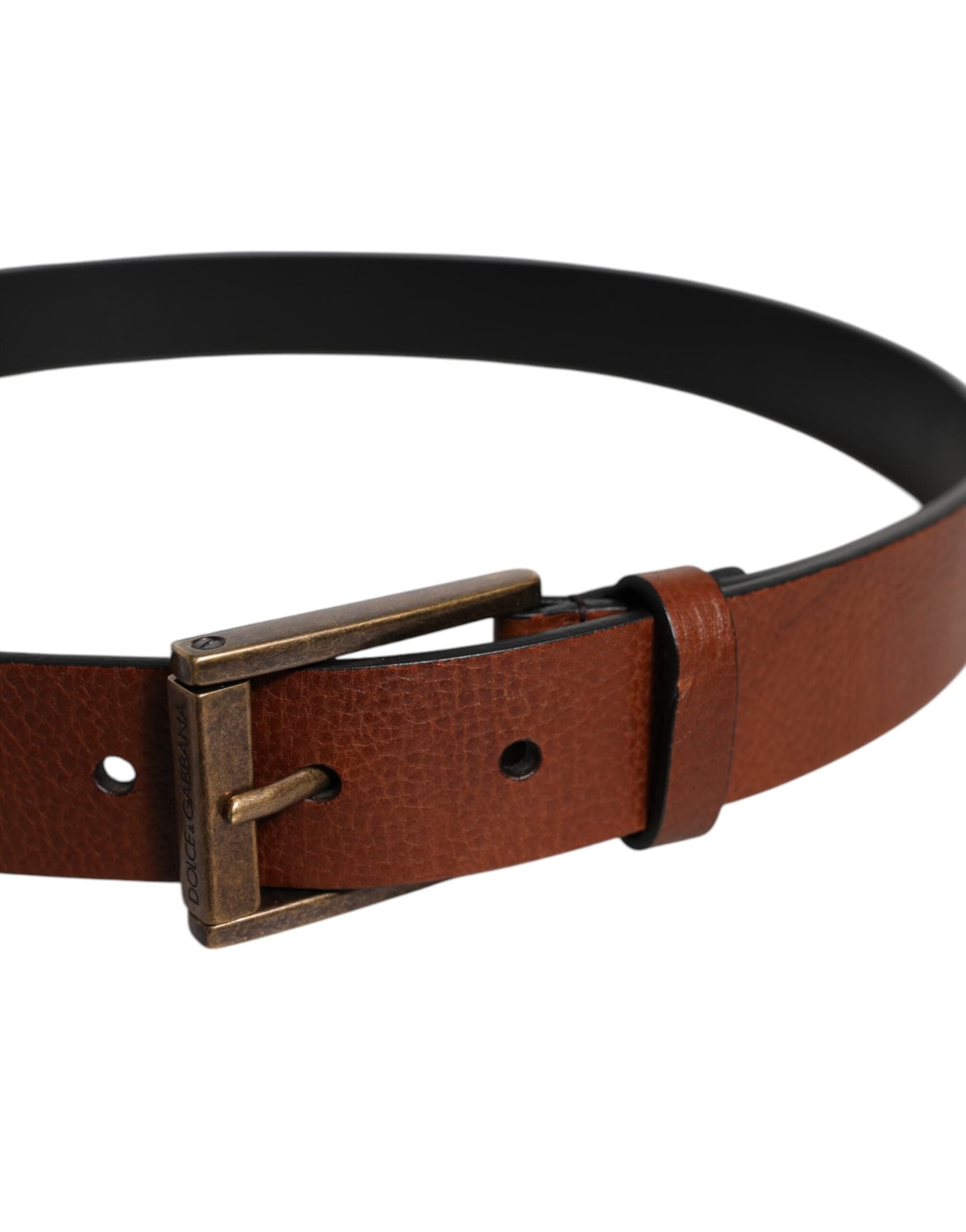 Dolce & Gabbana Brown Calf Leather Classic Metal Buckle Belt - 4