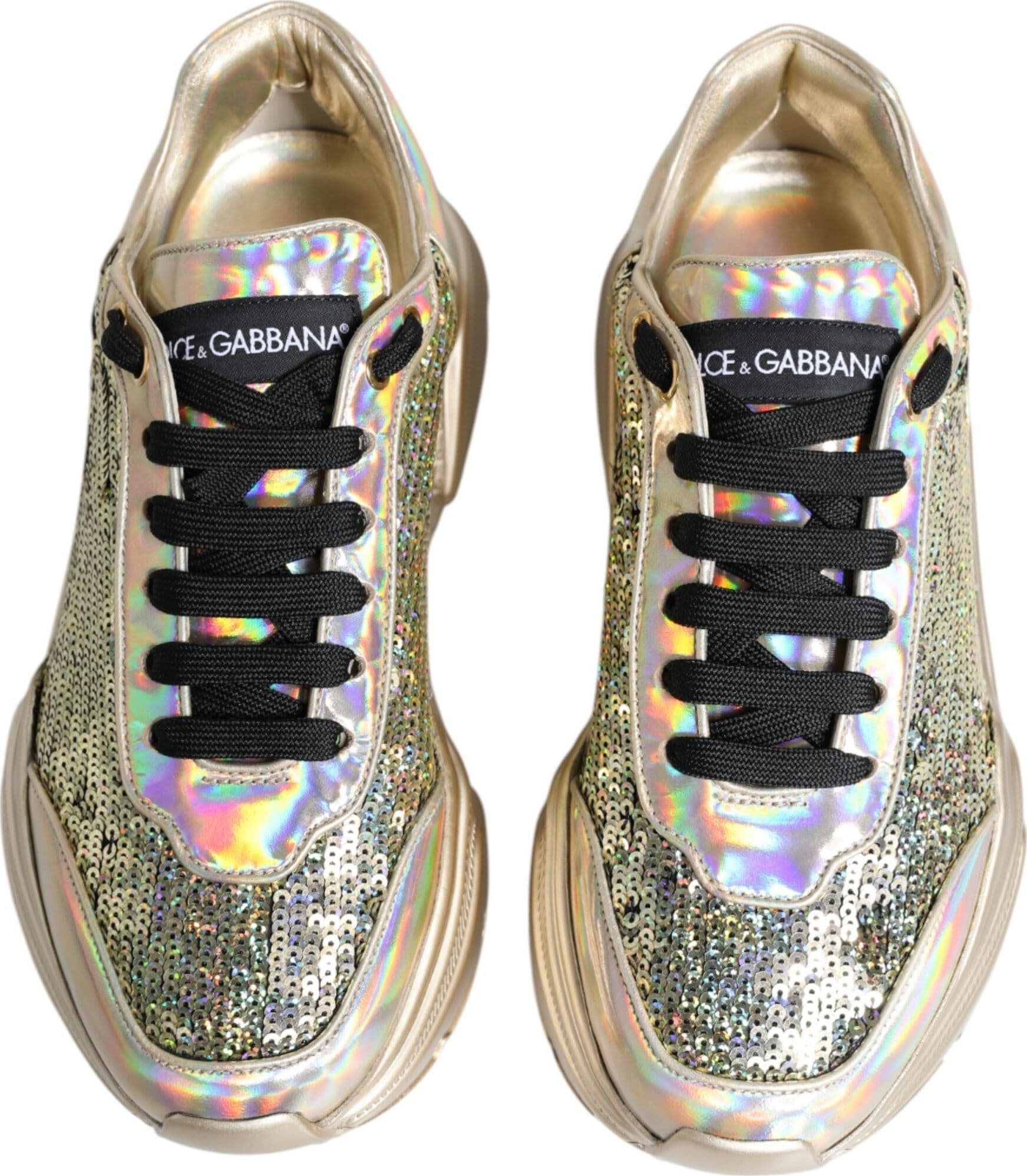 Dolce & Gabbana Gold Sequin Iridiscent Daymaster Sneakers Shoes - 2