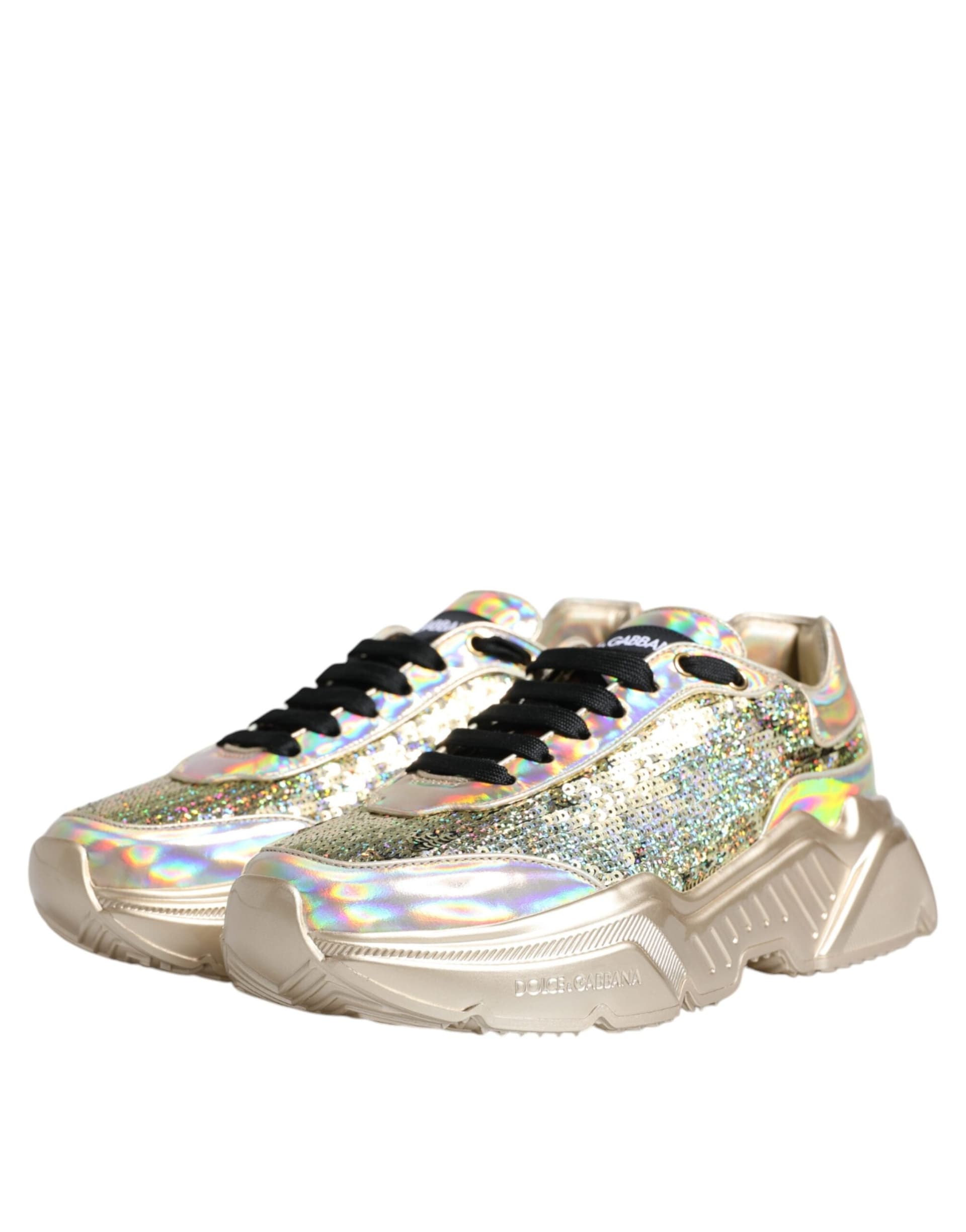 Dolce & Gabbana Gold Sequin Iridiscent Daymaster Sneakers Shoes - 3