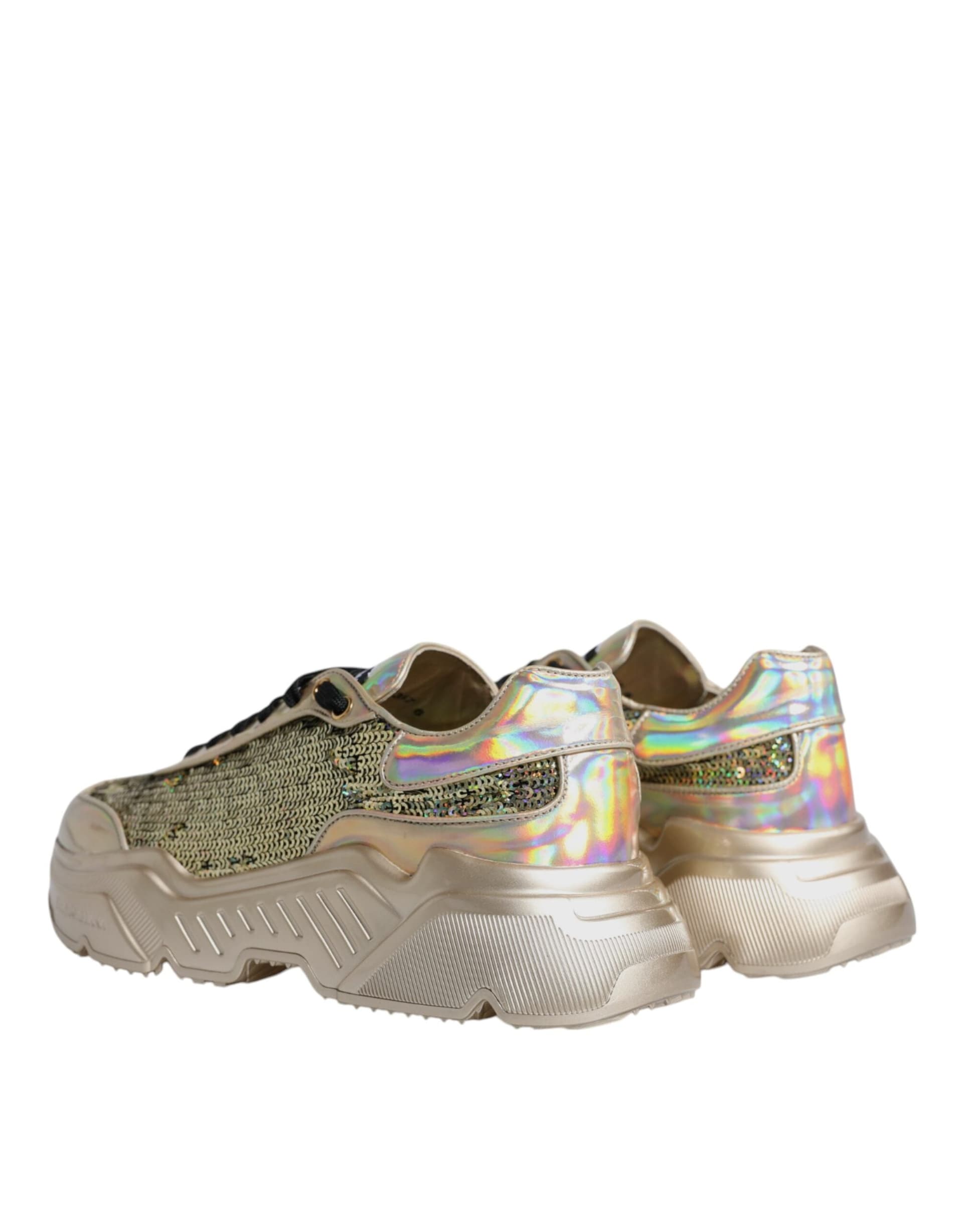 Dolce & Gabbana Gold Sequin Iridiscent Daymaster Sneakers Shoes - 4