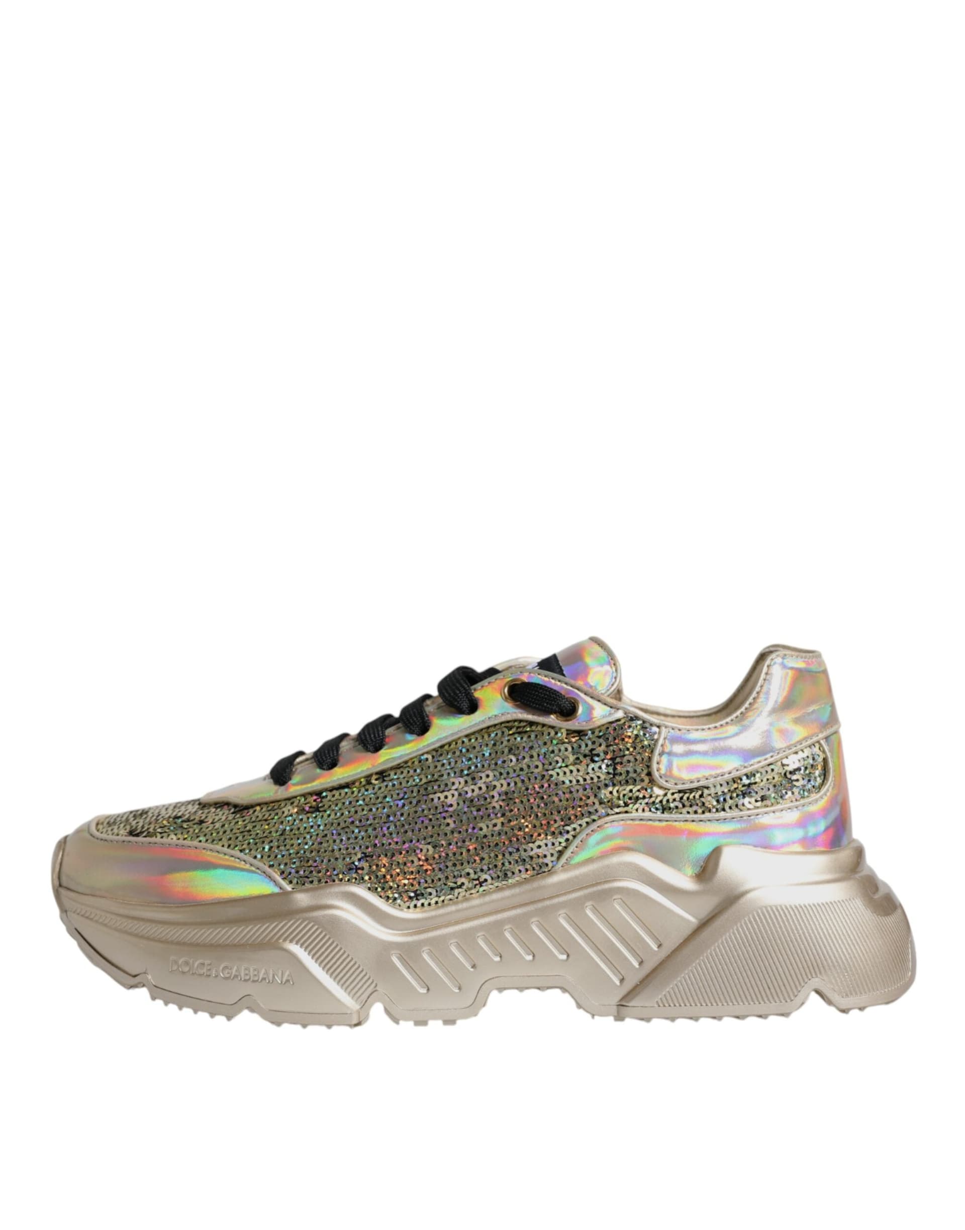 Dolce & Gabbana Gold Sequin Iridiscent Daymaster Sneakers Shoes - 5