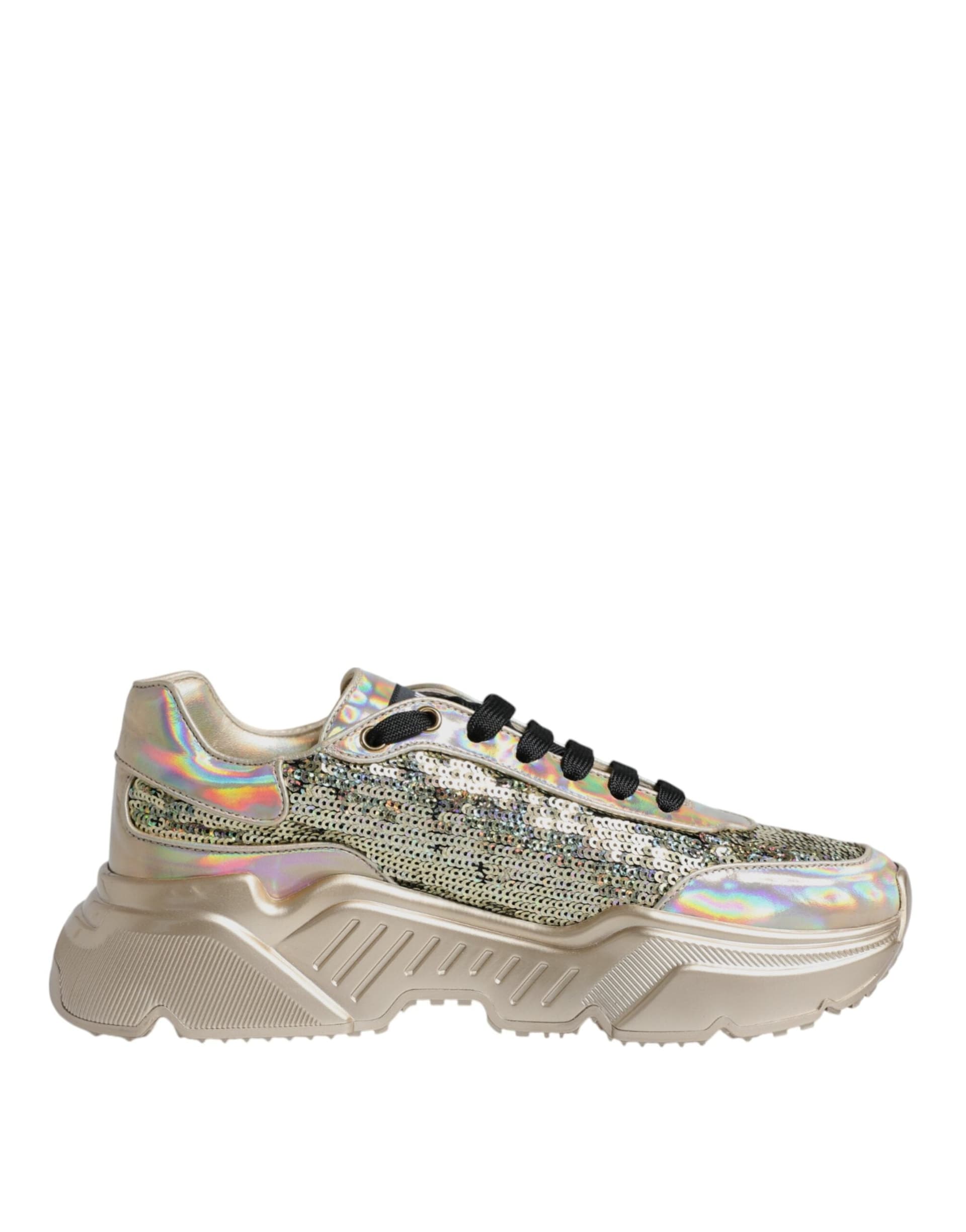 Dolce & Gabbana Gold Sequin Iridiscent Daymaster Sneakers Shoes - 7
