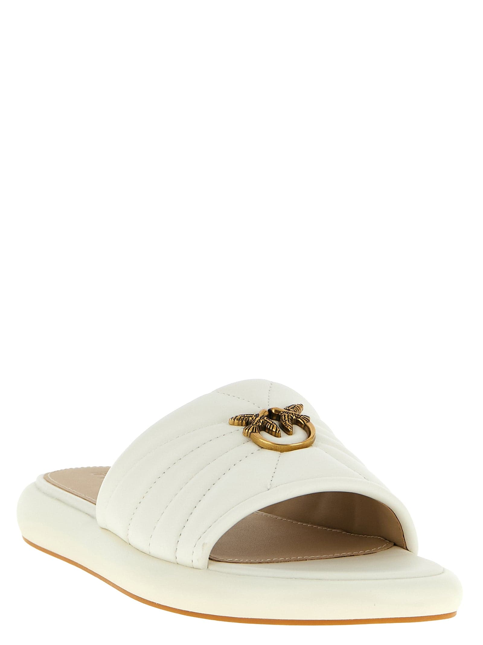 PINKO White Lambskin Slides - 2