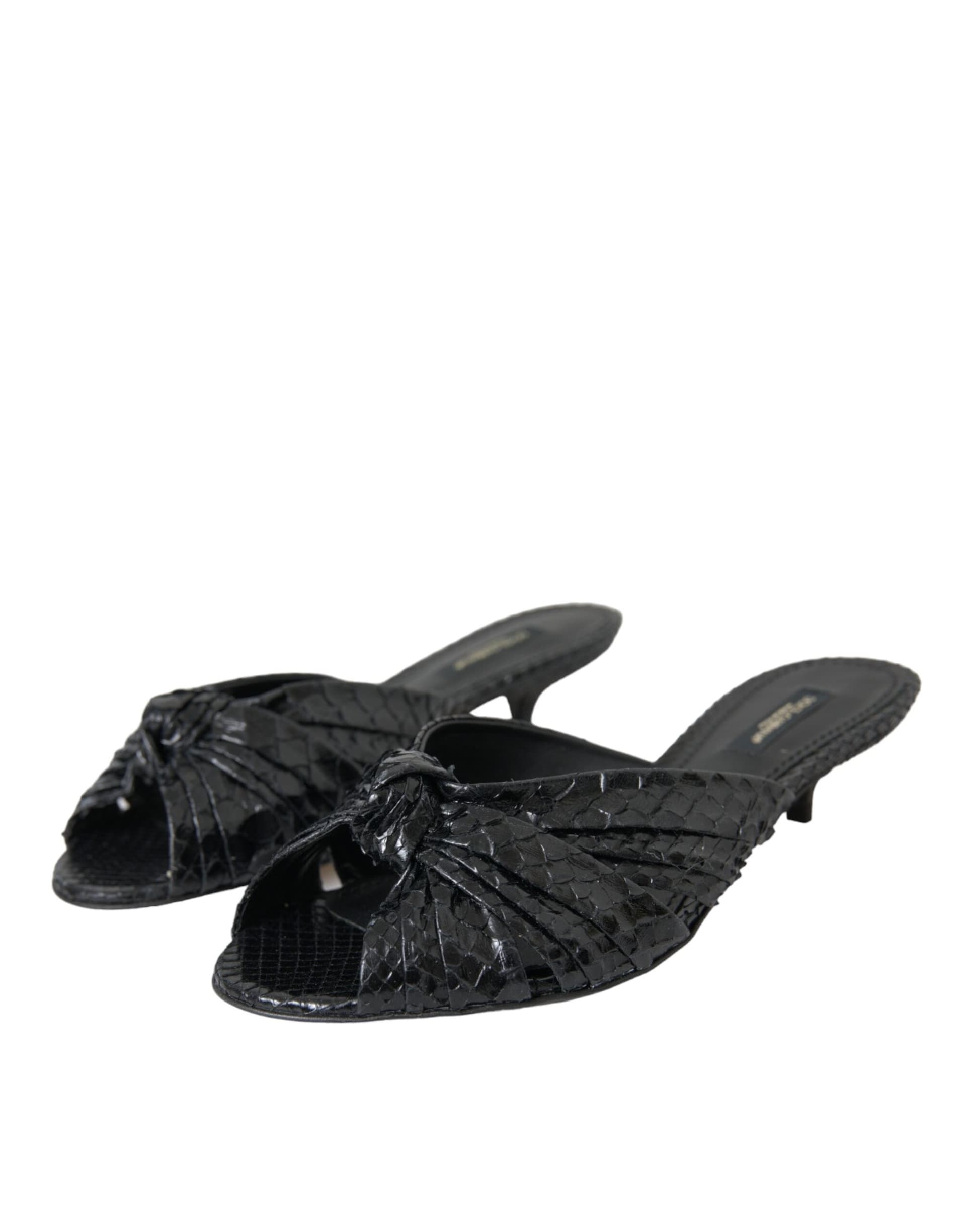 Dolce & Gabbana Black Exotic Leather Heels Slides Shoes - 2