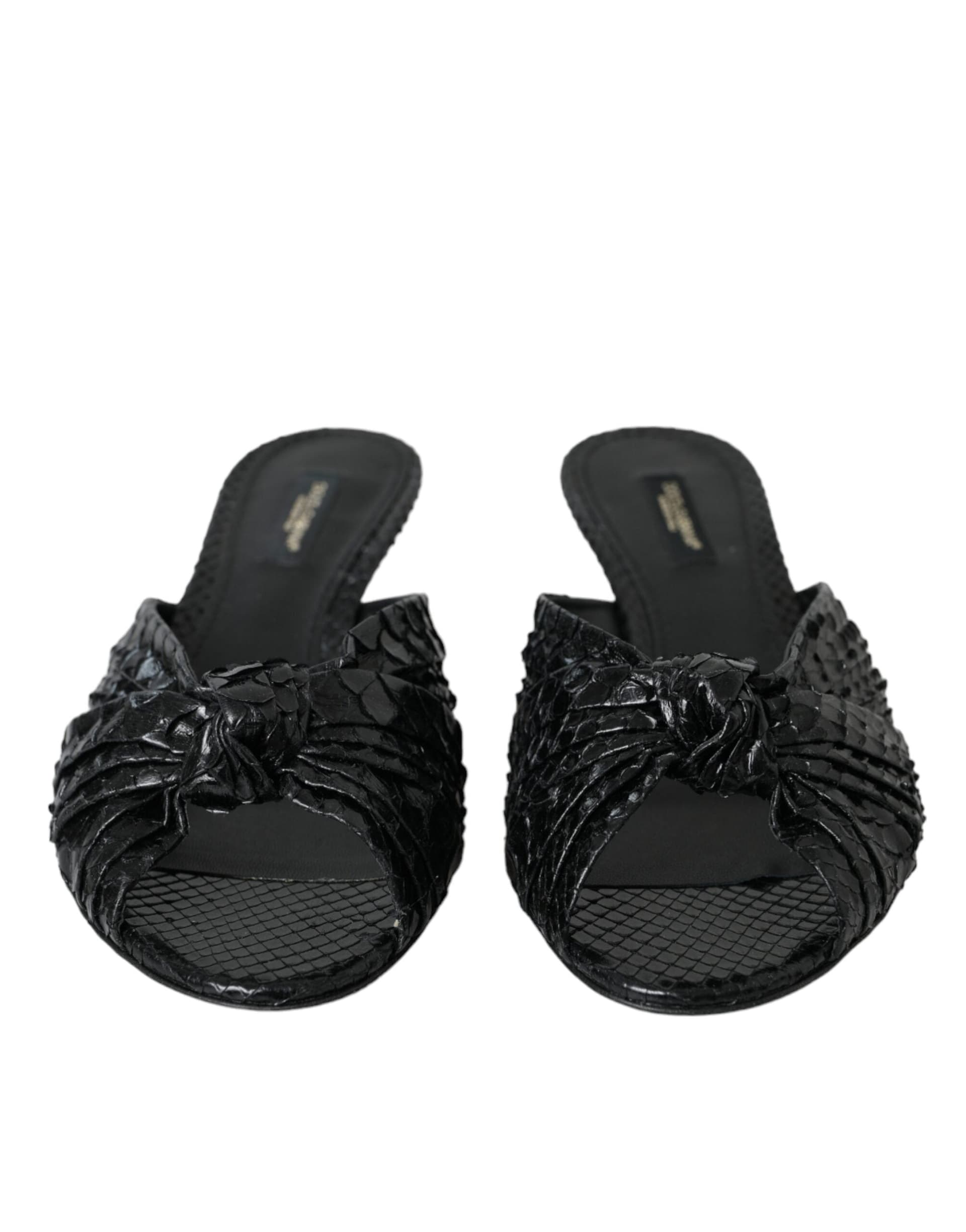 Dolce & Gabbana Black Exotic Leather Heels Slides Shoes - 2