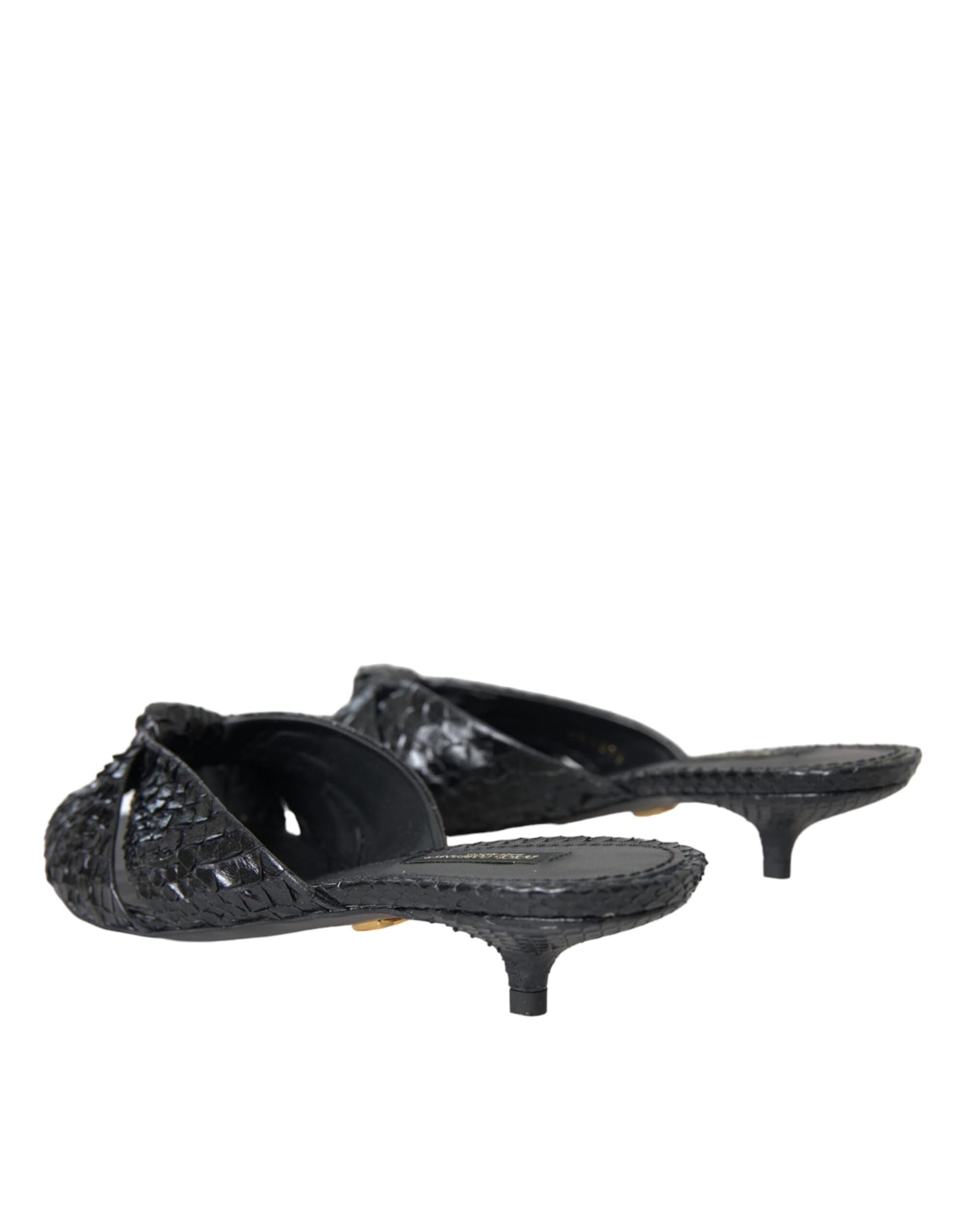 Dolce & Gabbana Black Exotic Leather Heels Slides Shoes - 3
