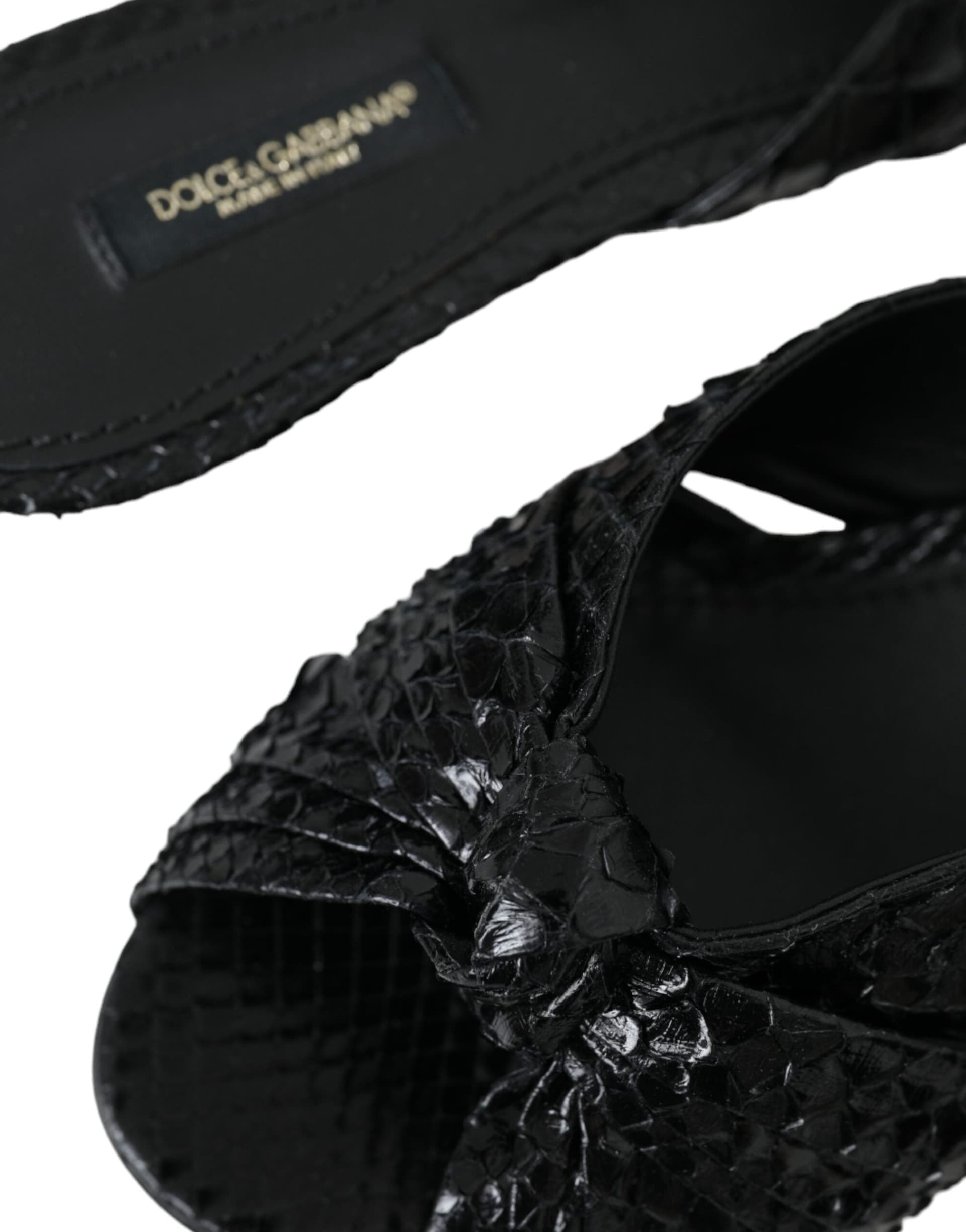 Dolce & Gabbana Black Exotic Leather Heels Slides Shoes - 7
