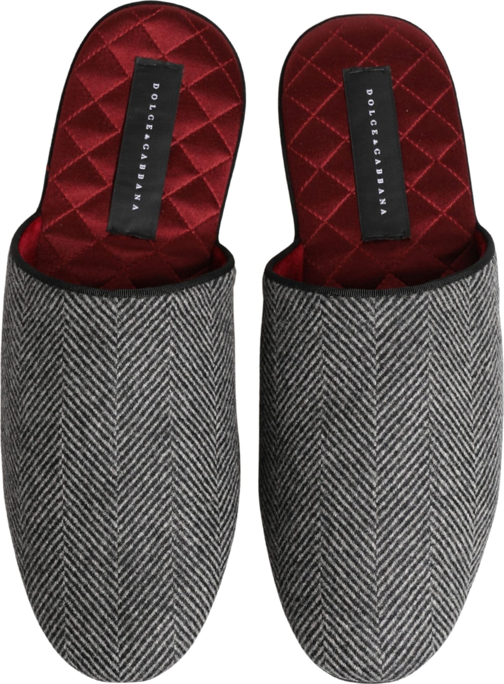 Dolce & Gabbana Grey Herringbone Cashmere Red Slippers Shoes - 2