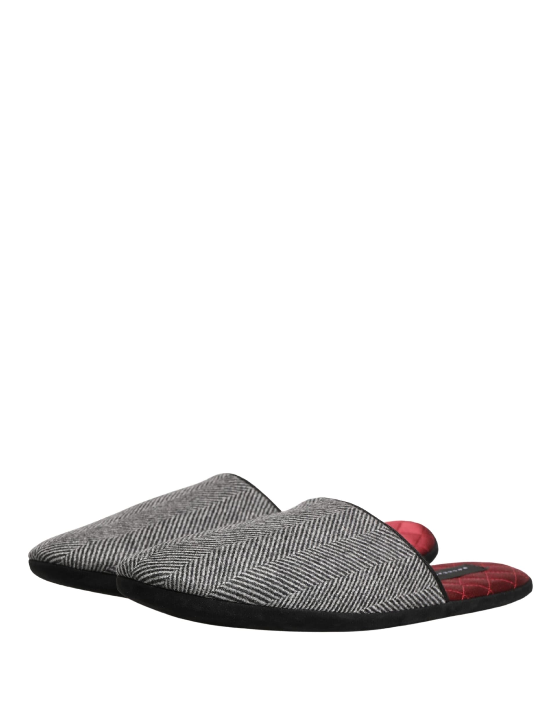 Dolce & Gabbana Grey Herringbone Cashmere Red Slippers Shoes - 3