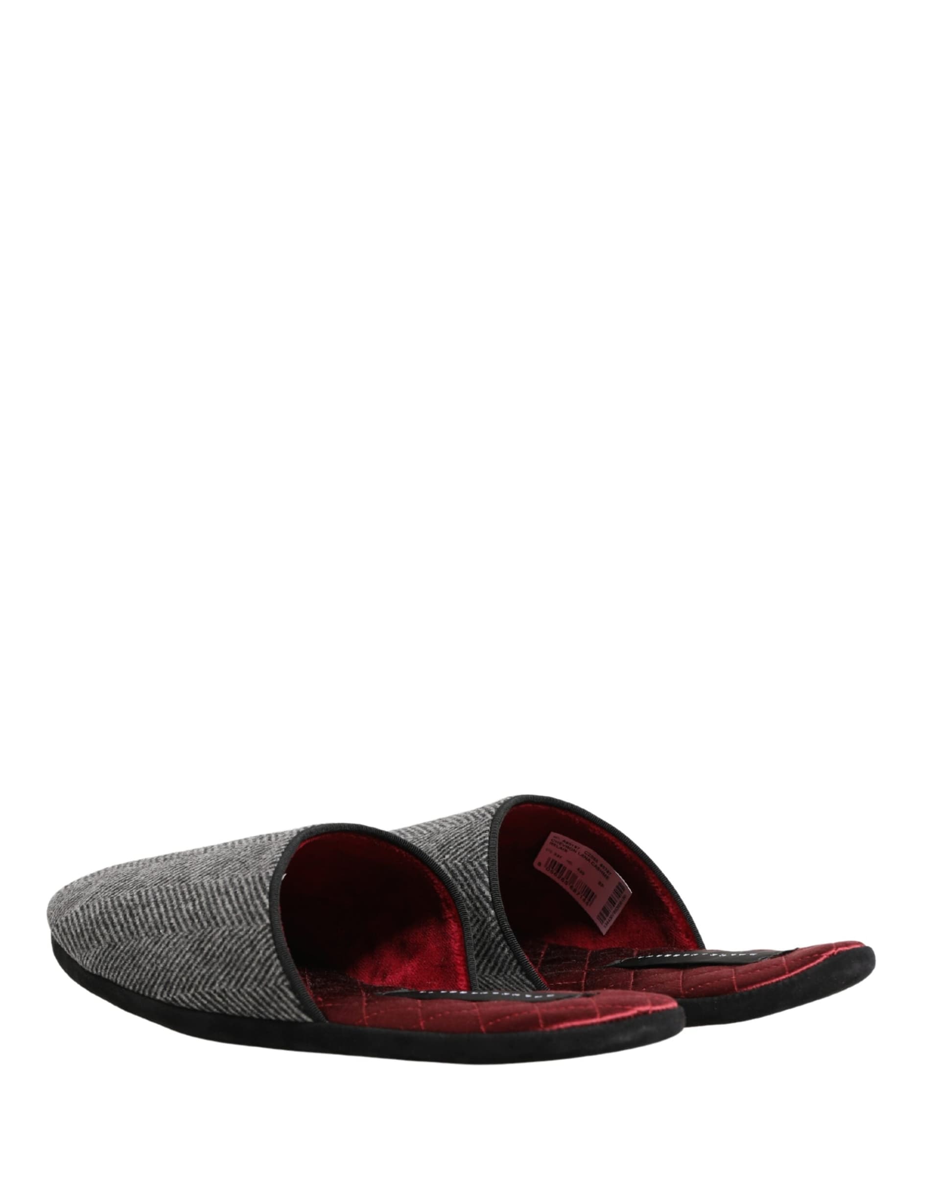 Dolce & Gabbana Grey Herringbone Cashmere Red Slippers Shoes - 4