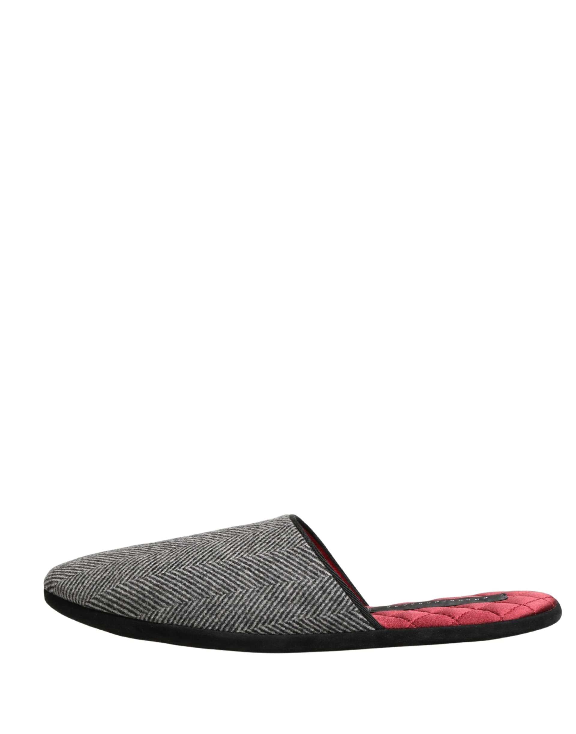 Dolce & Gabbana Grey Herringbone Cashmere Red Slippers Shoes - 5