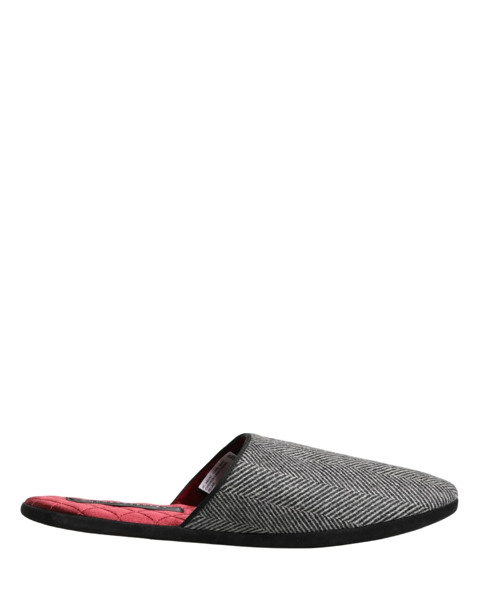 Dolce & Gabbana Grey Herringbone Cashmere Red Slippers Shoes - 7