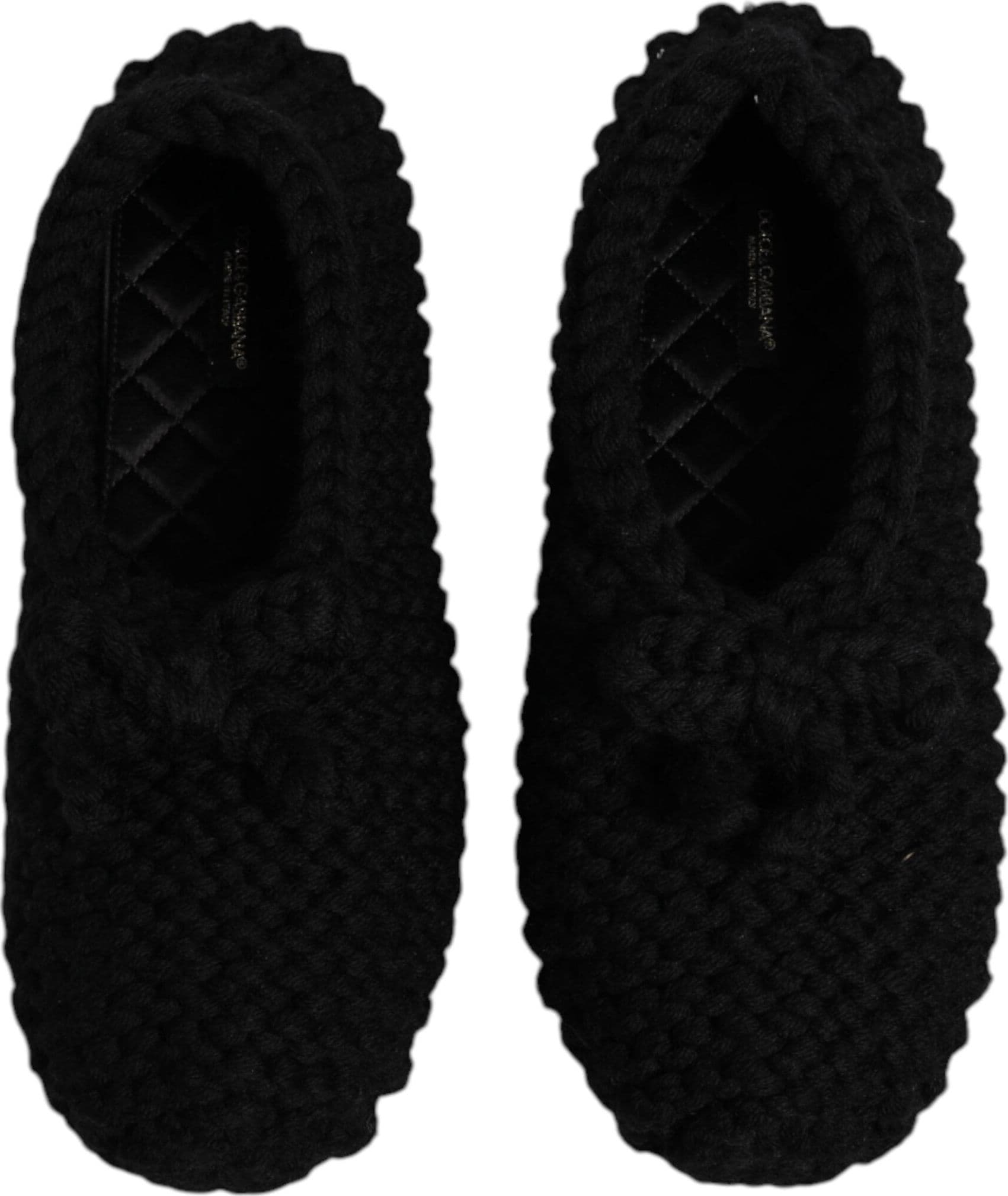 Dolce & Gabbana Black Wool Slip On Flats Ballerina Shoes - 2