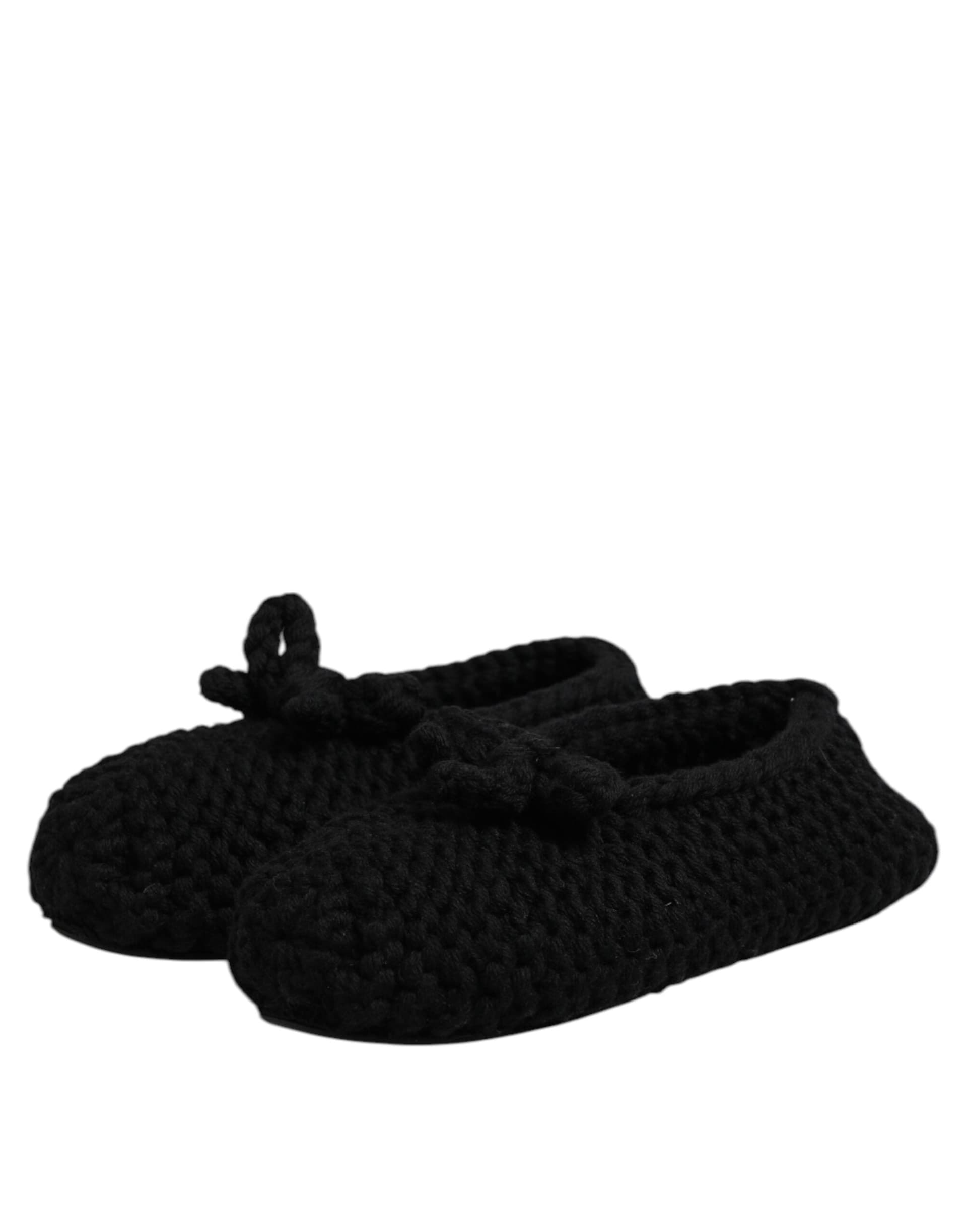 Dolce & Gabbana Black Wool Slip On Flats Ballerina Shoes - 3