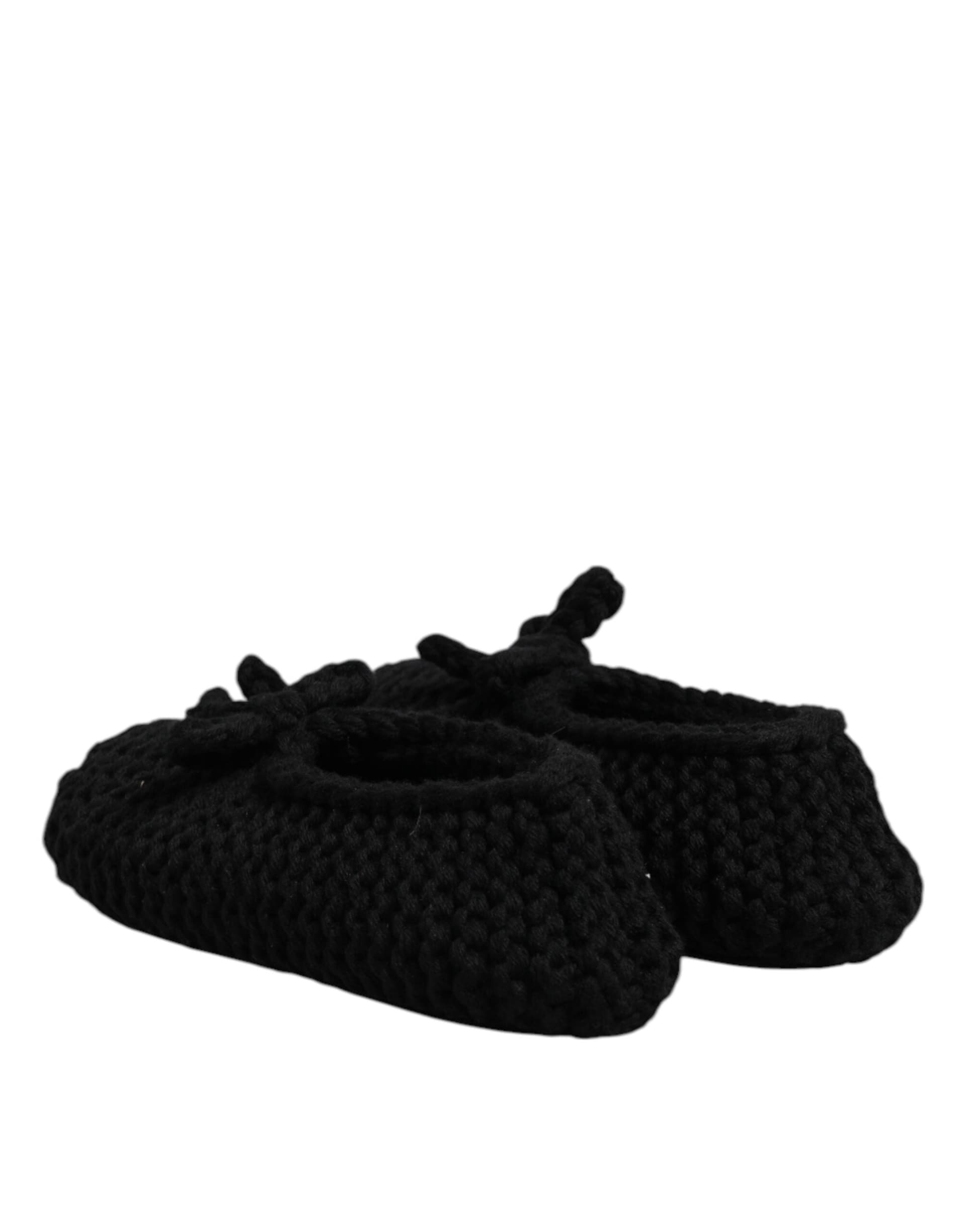 Dolce & Gabbana Black Wool Slip On Flats Ballerina Shoes - 4