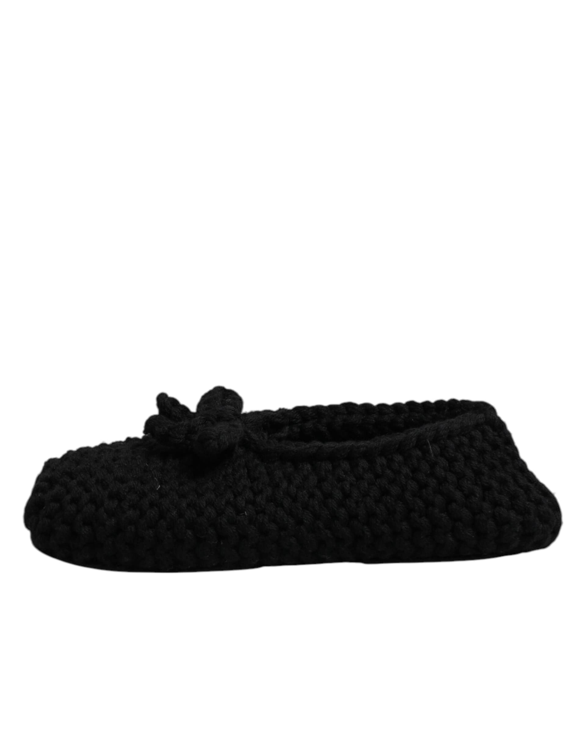 Dolce & Gabbana Black Wool Slip On Flats Ballerina Shoes - 5