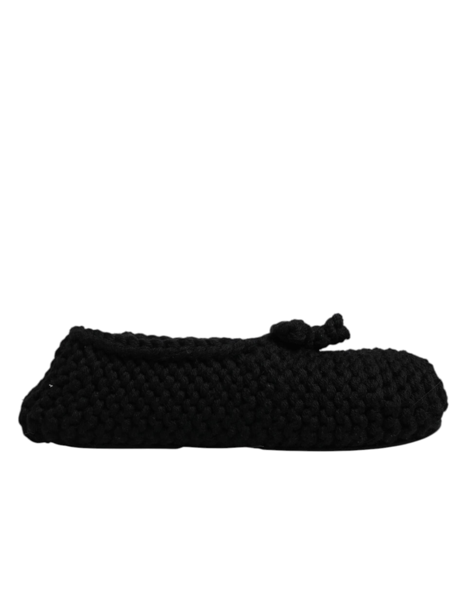 Dolce & Gabbana Black Wool Slip On Flats Ballerina Shoes - 6
