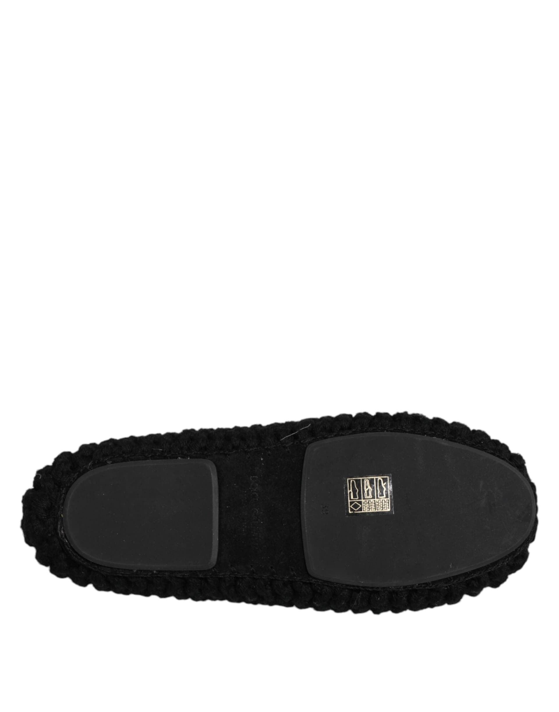 Dolce & Gabbana Black Wool Slip On Flats Ballerina Shoes - 8