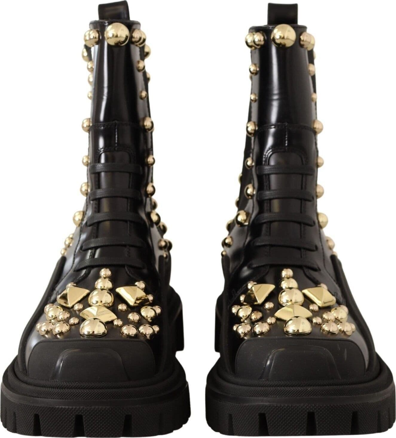 Dolce & Gabbana Black Leather Studded Combat Boots - 2