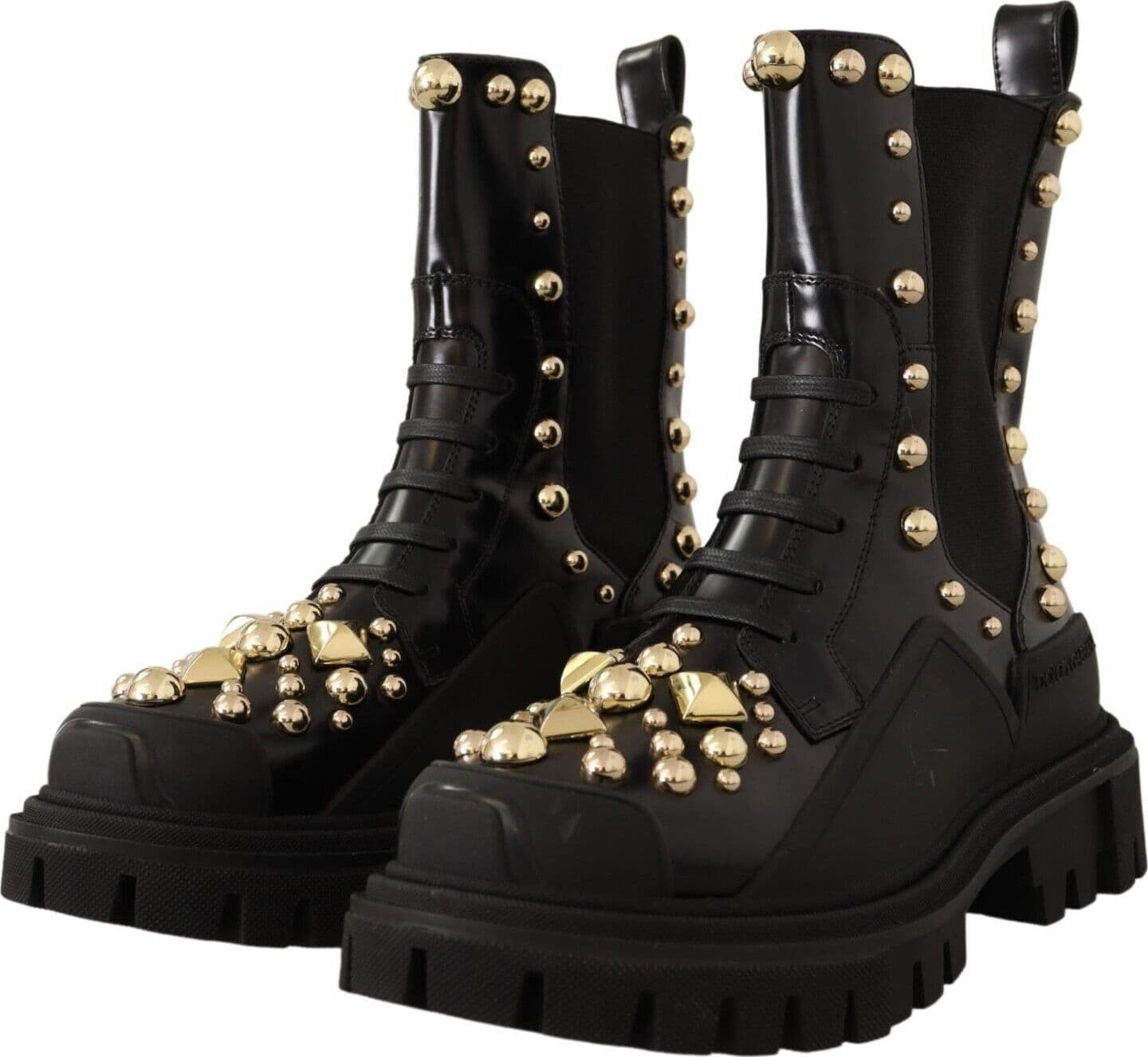 Dolce & Gabbana Black Leather Studded Combat Boots - 3