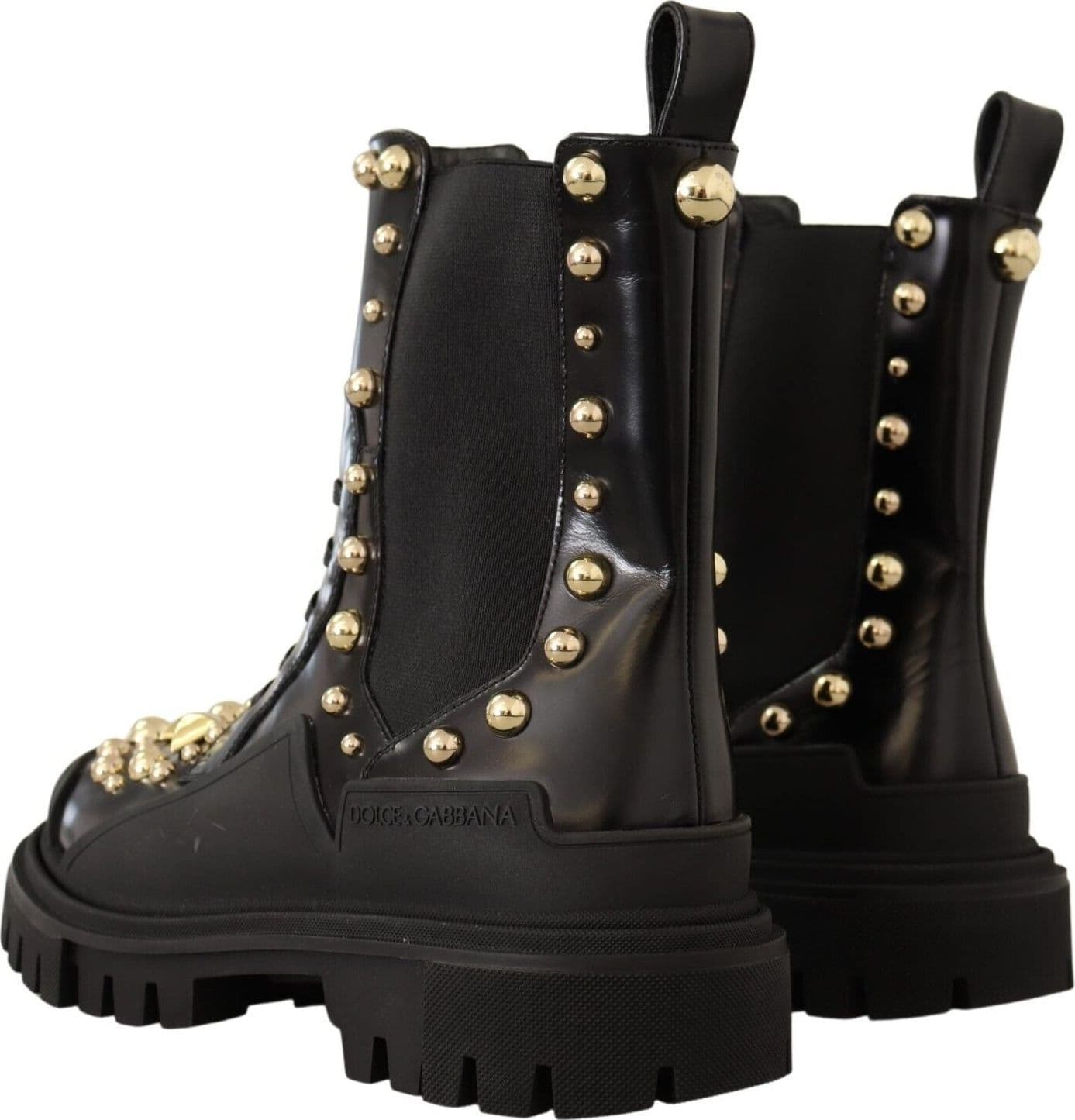 Dolce & Gabbana Black Leather Studded Combat Boots - 4