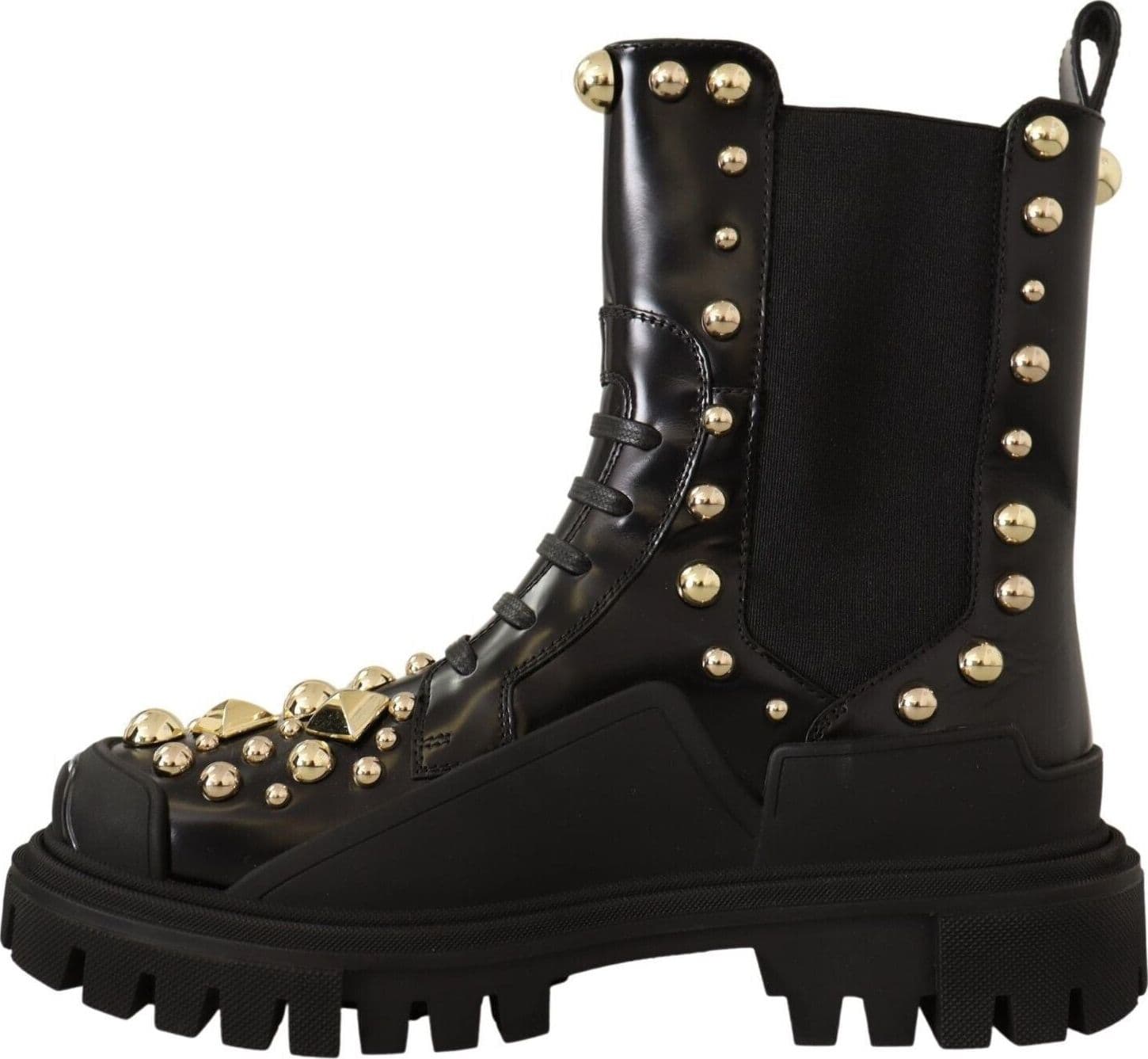 Dolce & Gabbana Black Leather Studded Combat Boots - 5