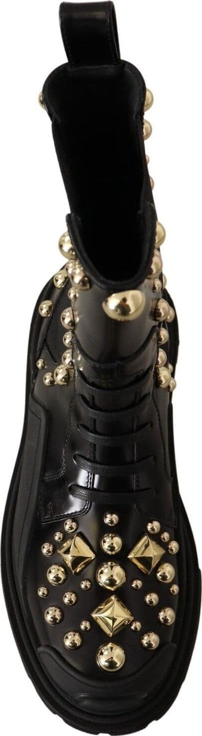 Dolce & Gabbana Black Leather Studded Combat Boots - 7