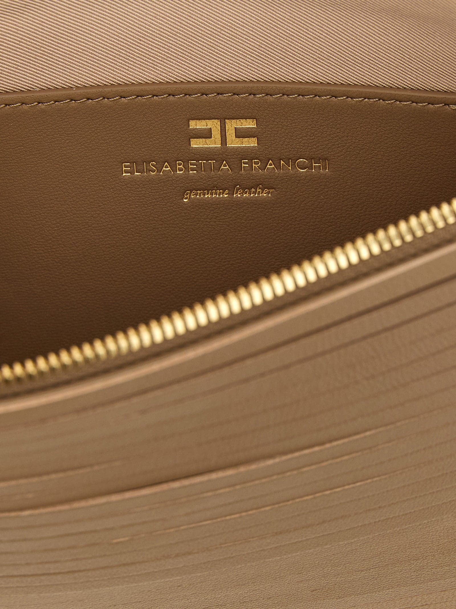 Elisabetta Franchi Beige Leather Clutch Bag - 4