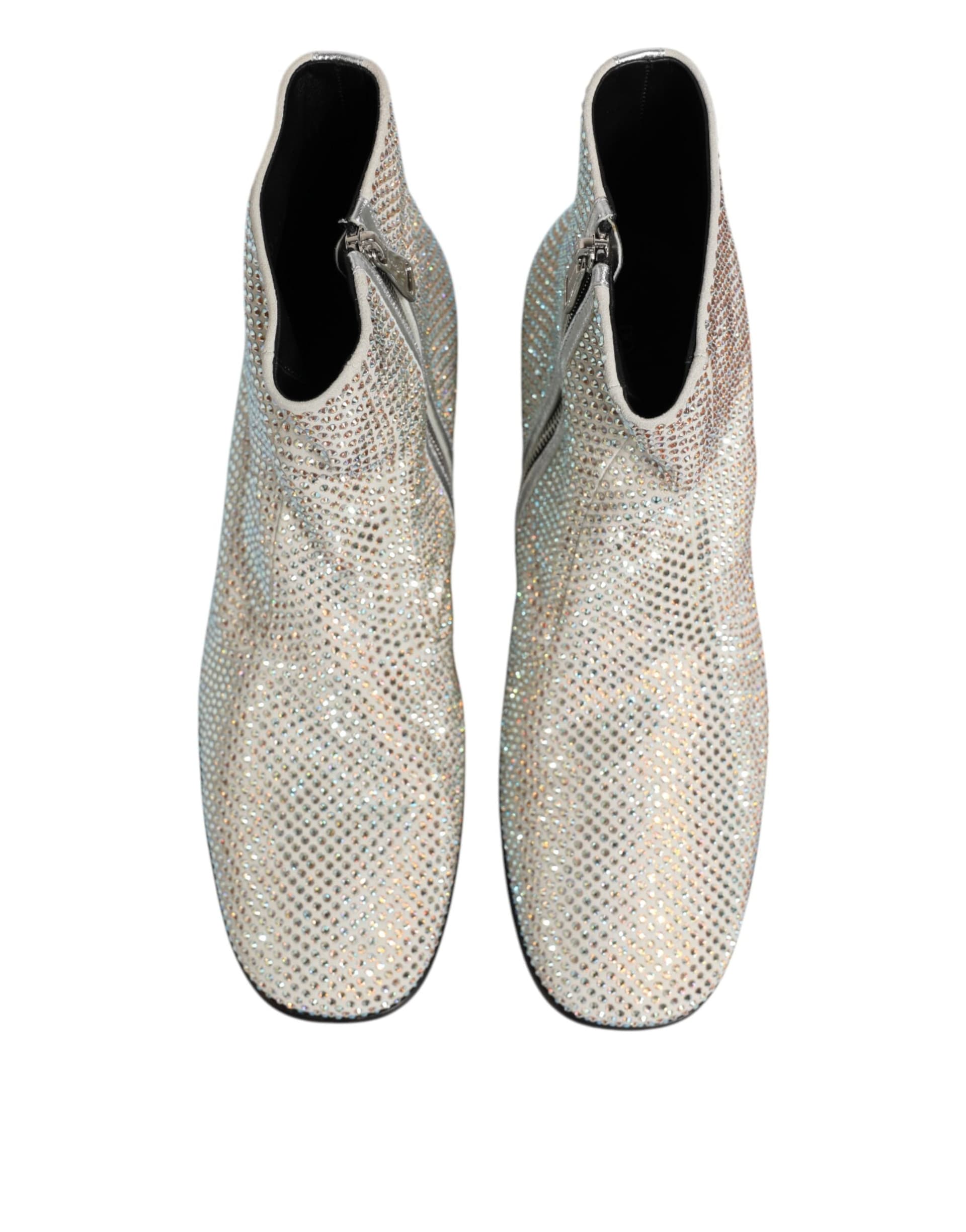 Dolce & Gabbana White Strass DG Logo Heels Ankle Boots Shoes - 2