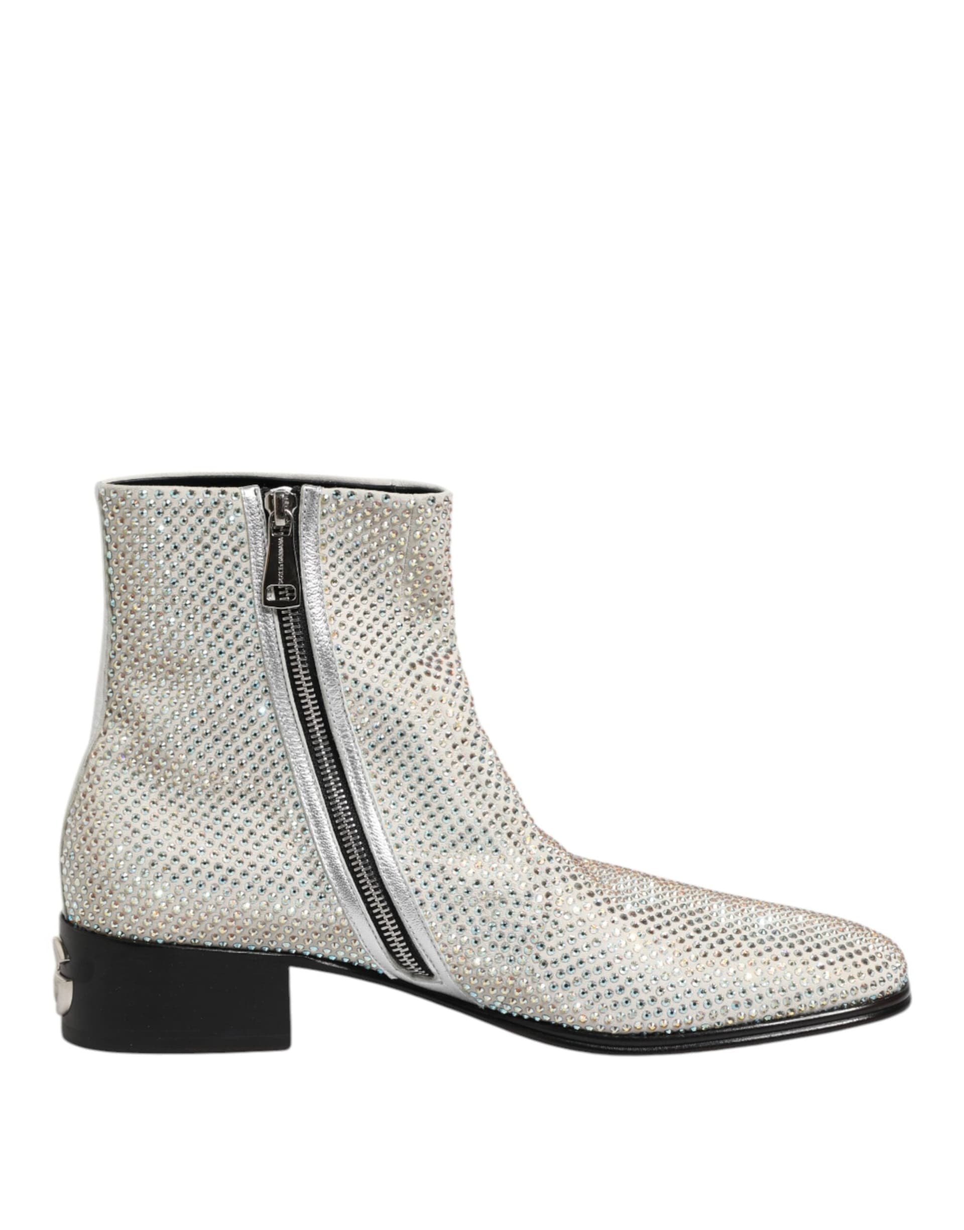 Dolce & Gabbana White Strass DG Logo Heels Ankle Boots Shoes - 6