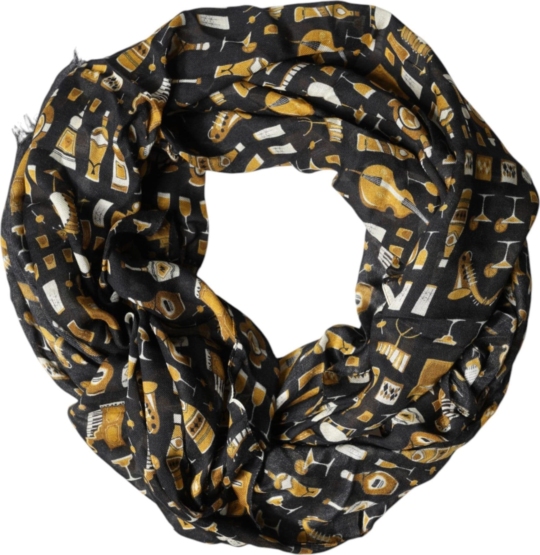 Dolce & Gabbana Black Jazz Club Print Neck Wrap Shawl Scarf - 2