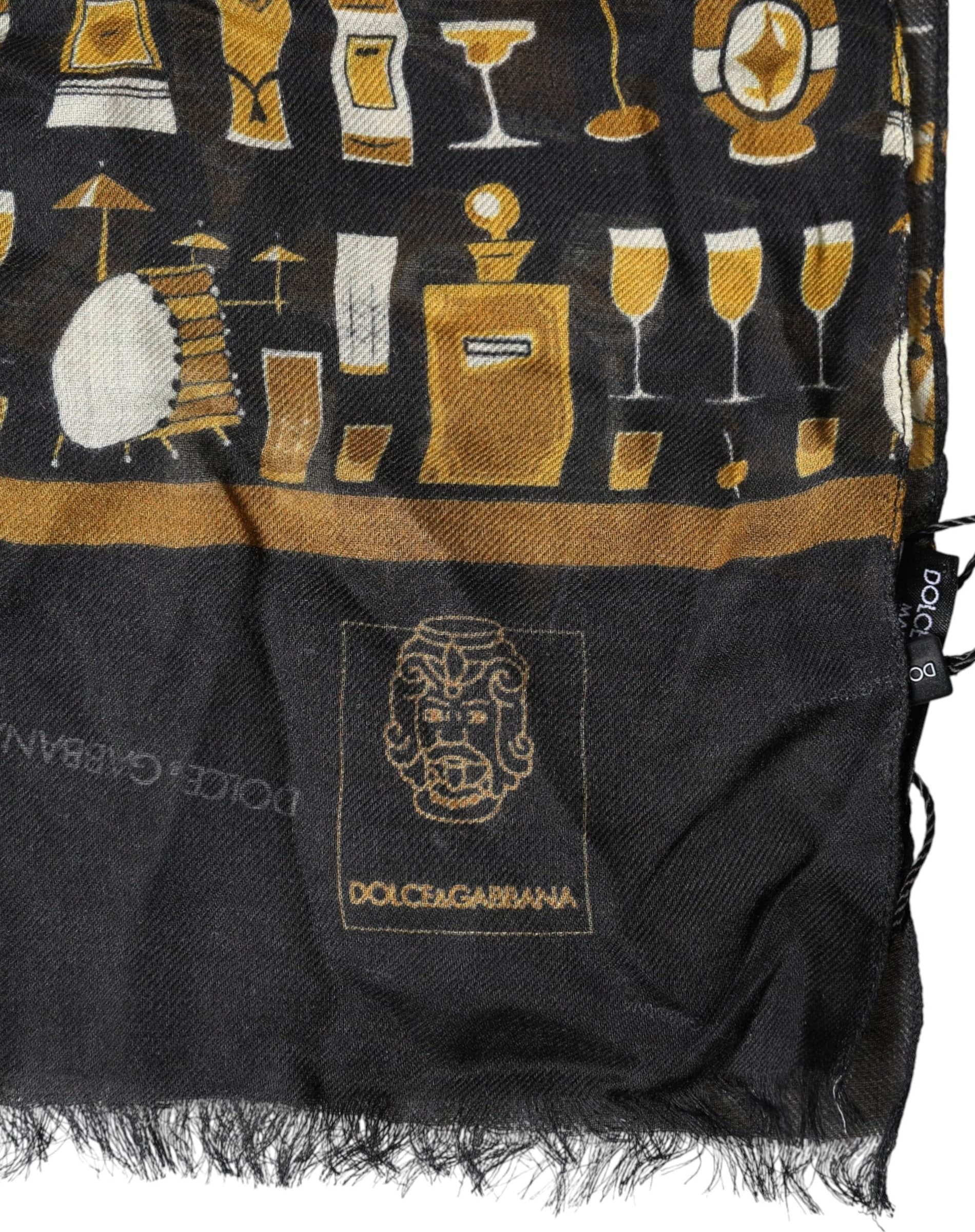 Dolce & Gabbana Black Jazz Club Print Neck Wrap Shawl Scarf - 3