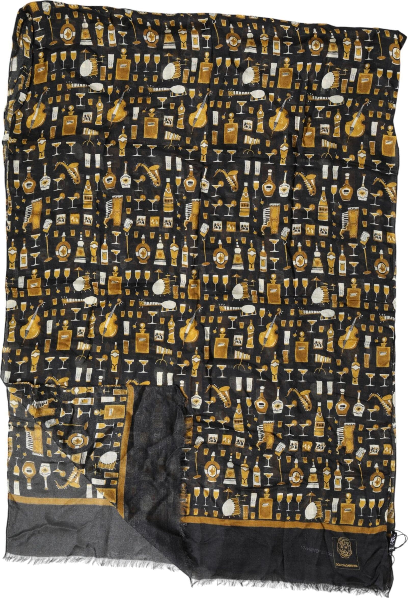 Dolce & Gabbana Black Jazz Club Print Neck Wrap Shawl Scarf - 4