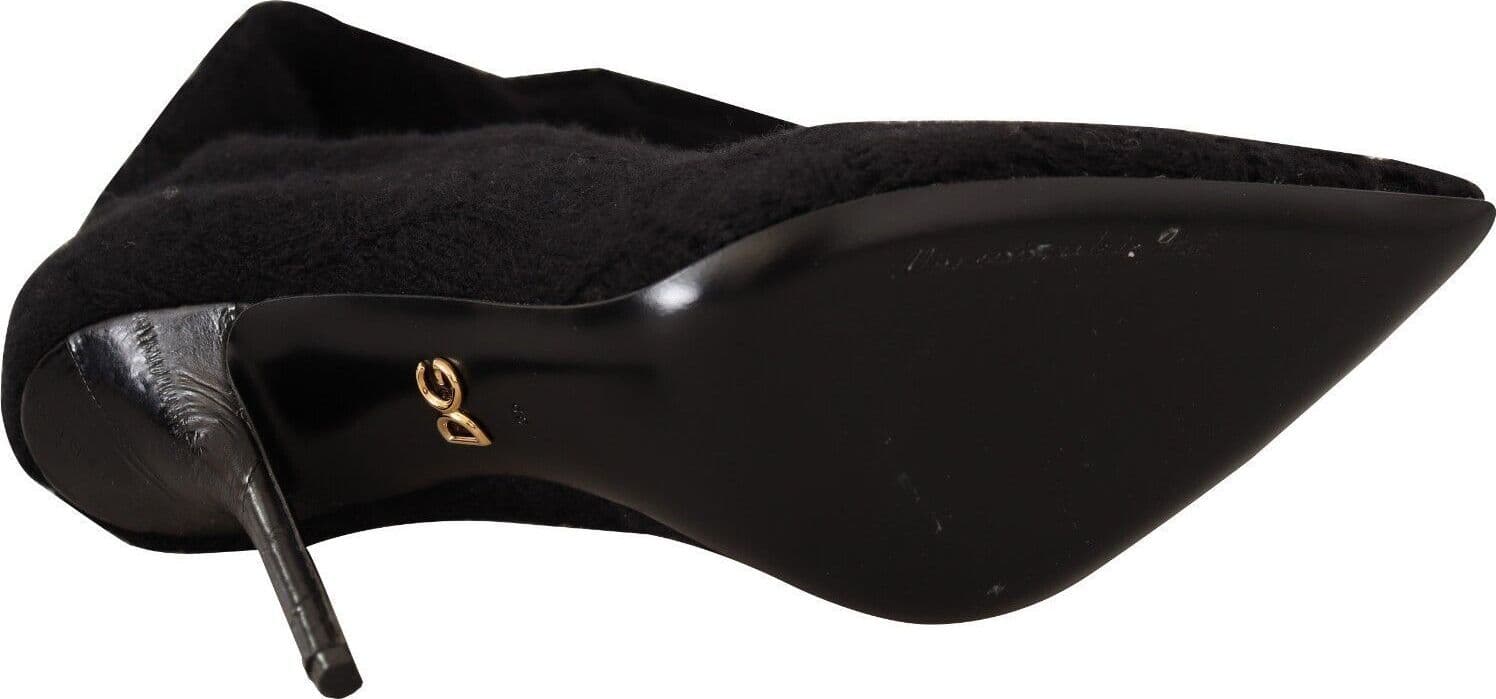 Dolce & Gabbana Black Stretch Socks Knee High Booties Shoes - 6