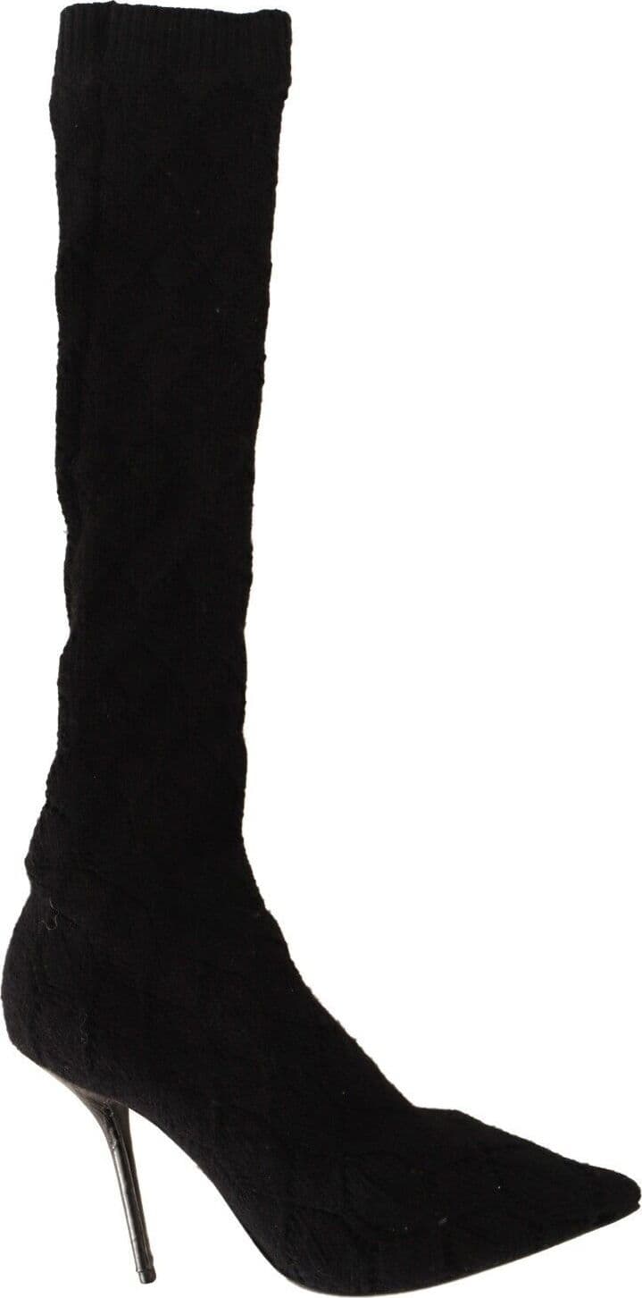 Dolce & Gabbana Black Stretch Socks Knee High Booties Shoes - 7