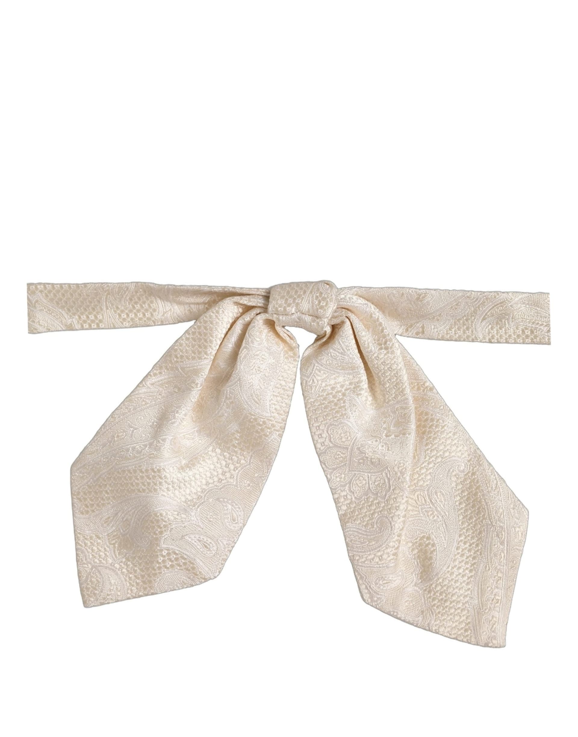 Dolce & Gabbana Men Ivory Paisley SIlk Adjustable Neck Papillon Bow Tie - 2