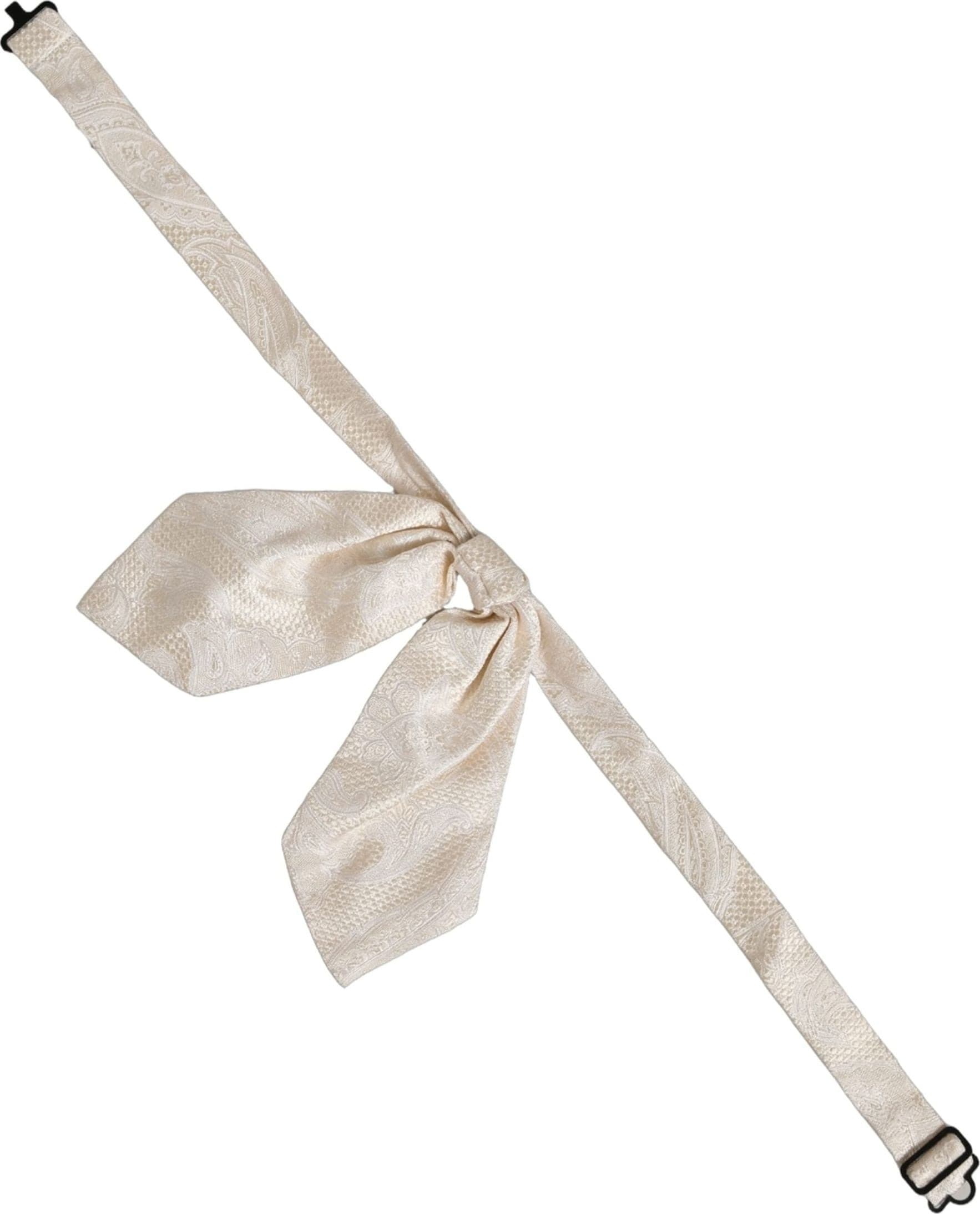 Dolce & Gabbana Men Ivory Paisley SIlk Adjustable Neck Papillon Bow Tie - 3