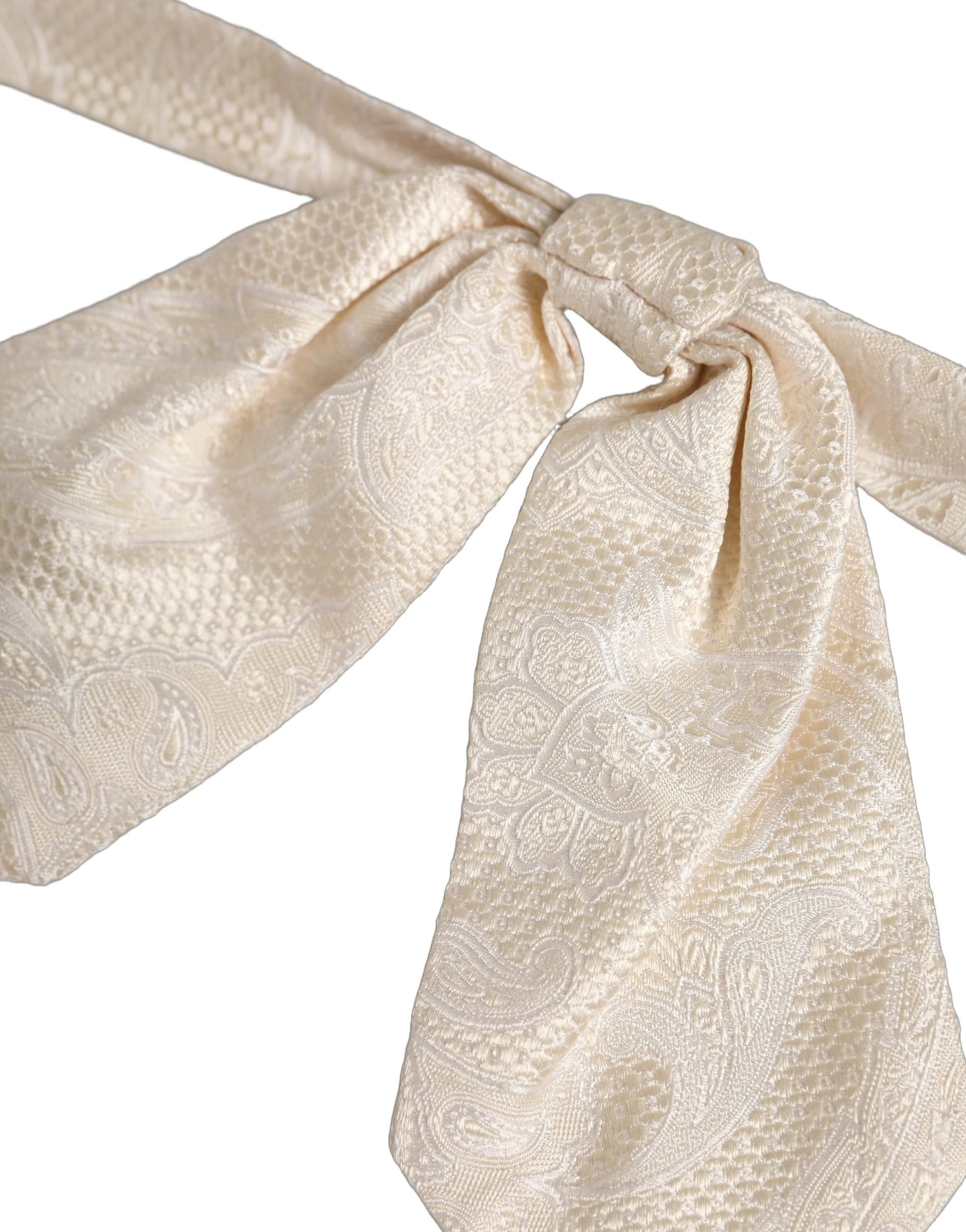 Dolce & Gabbana Men Ivory Paisley SIlk Adjustable Neck Papillon Bow Tie - 4