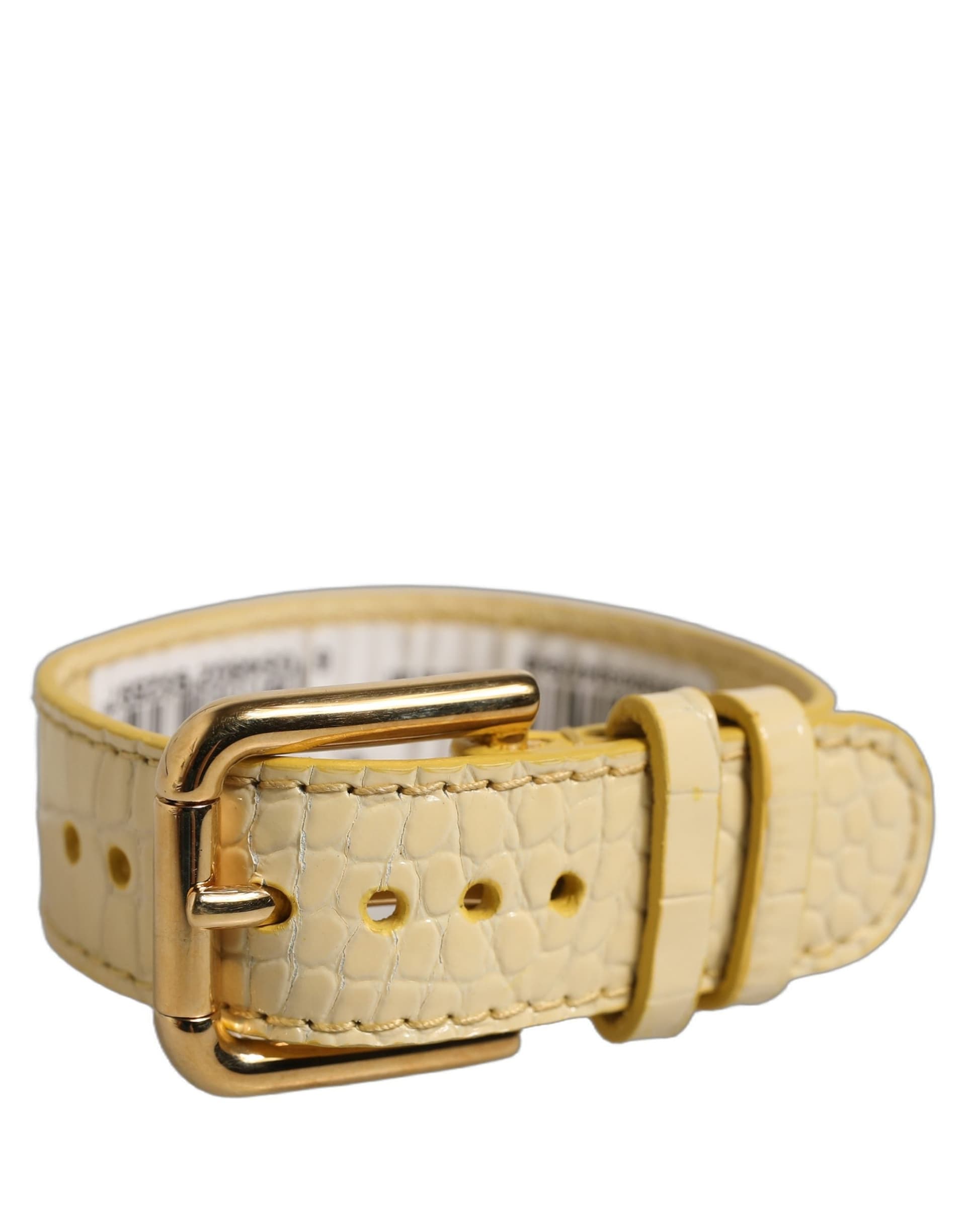 Dolce & Gabbana Beige Embossed Leather Gold Buckle Belt Strap Bracelet - 2