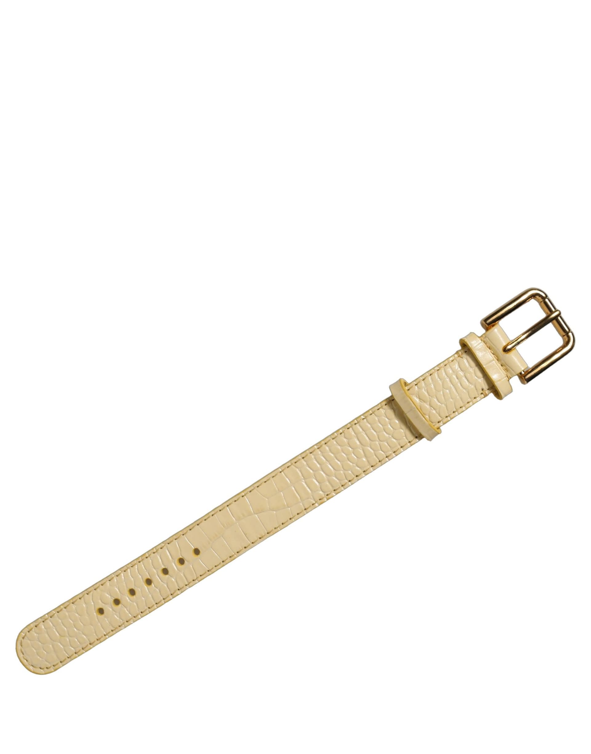 Dolce & Gabbana Beige Embossed Leather Gold Buckle Belt Strap Bracelet - 3