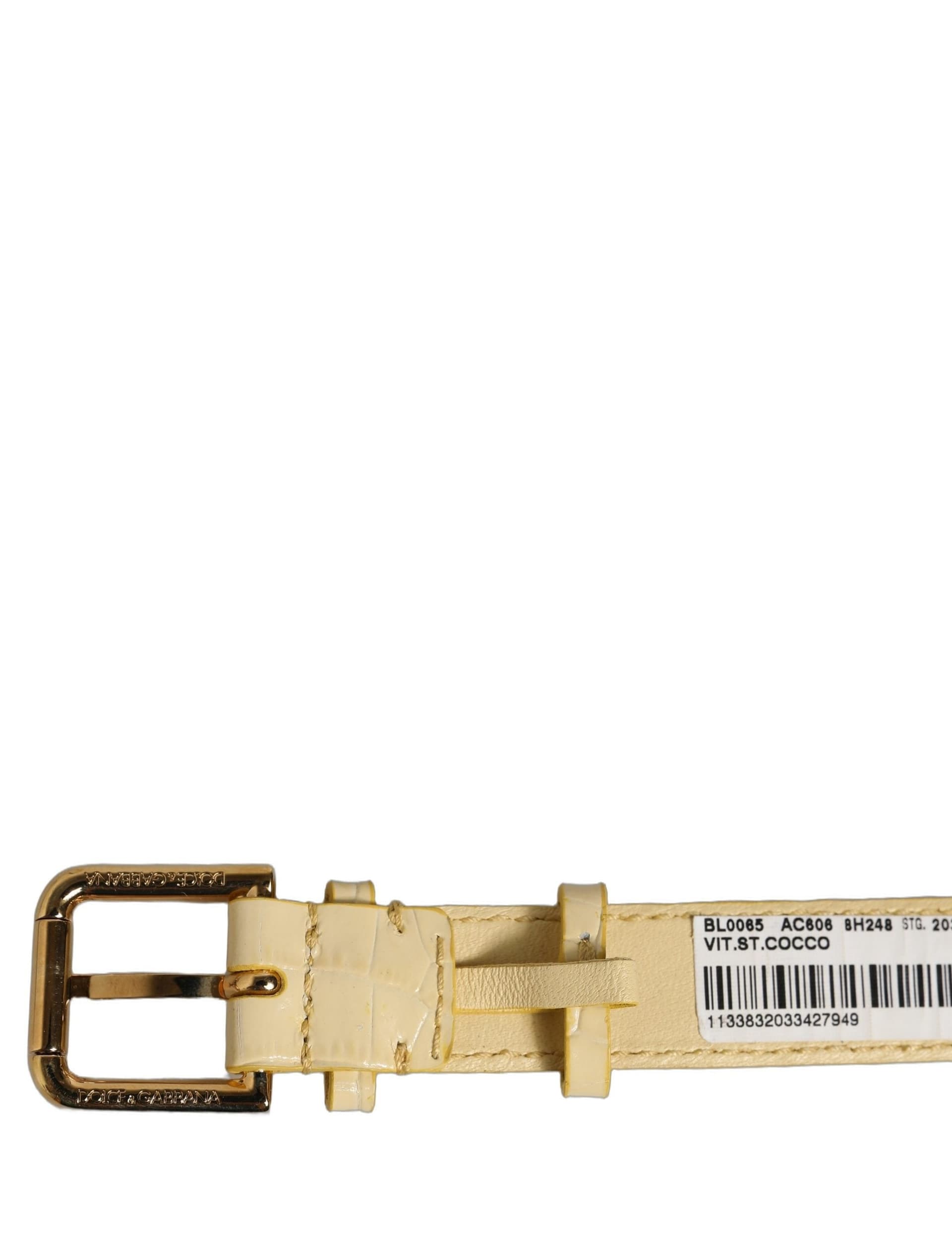 Dolce & Gabbana Beige Embossed Leather Gold Buckle Belt Strap Bracelet - 6