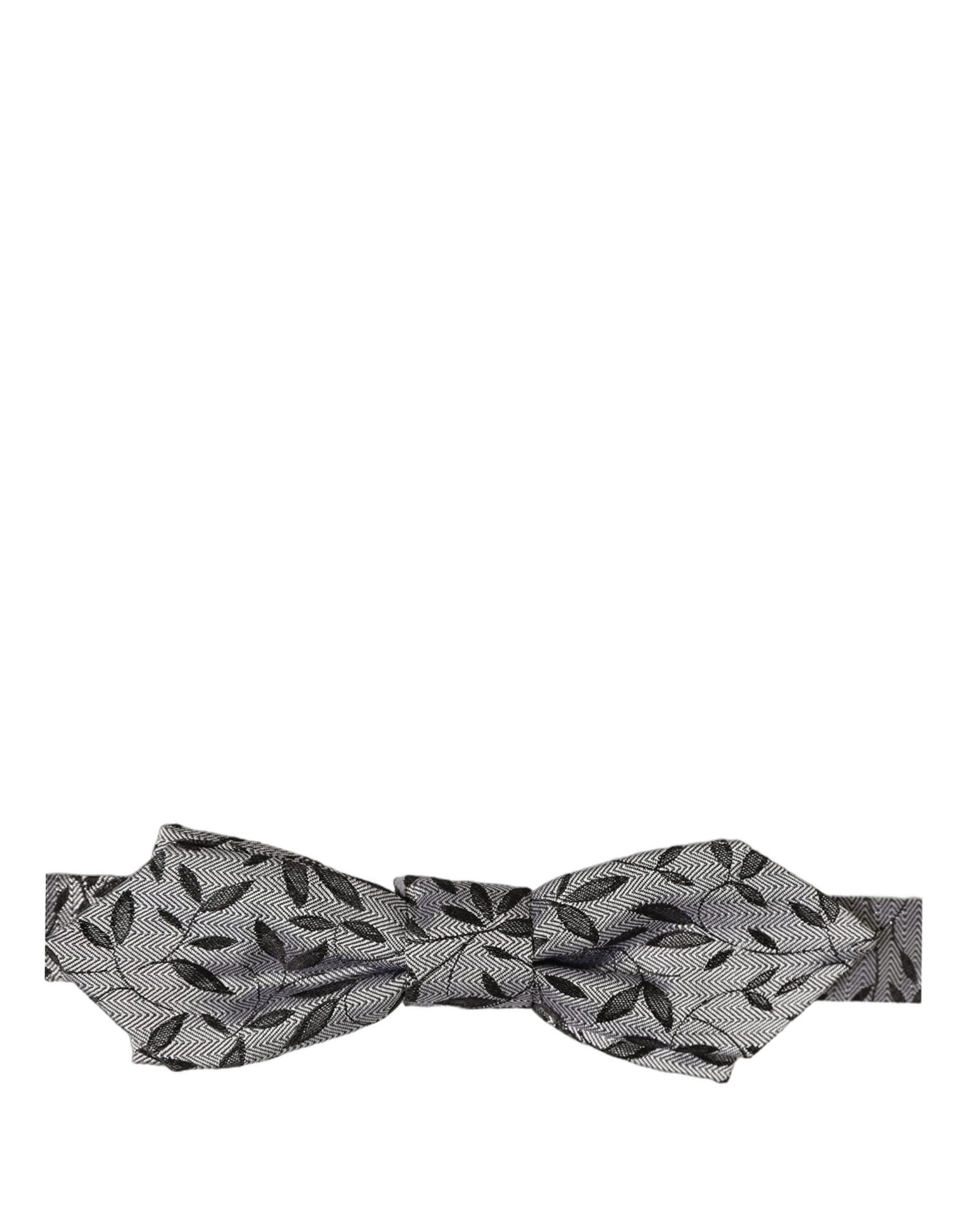Dolce & Gabbana Men Gray Abstract Silk Adjustable Neck Papillon Bow Tie - 3