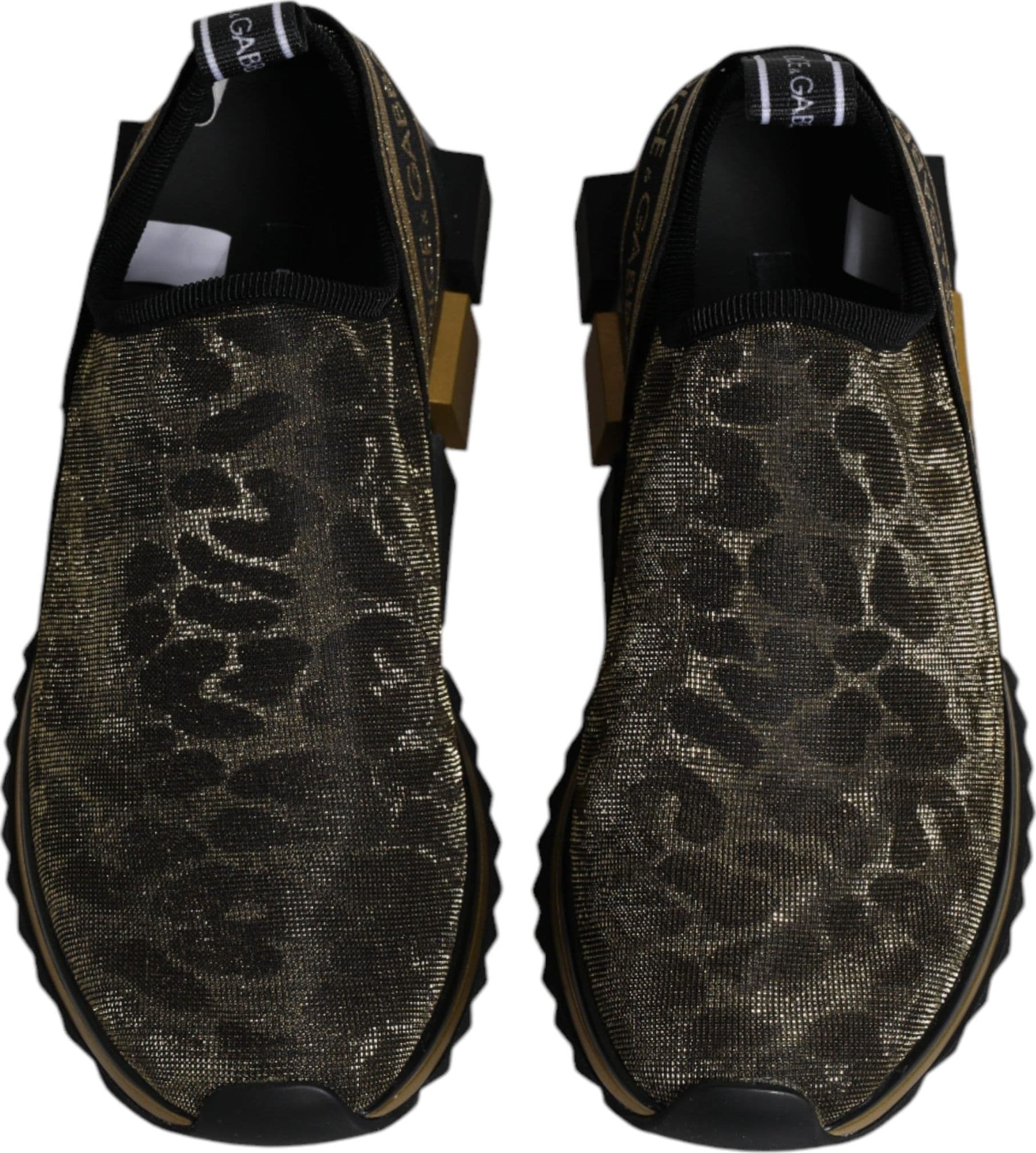 Dolce & Gabbana Gold Glitter Leopard Sorrento Sneakers Shoes - 2