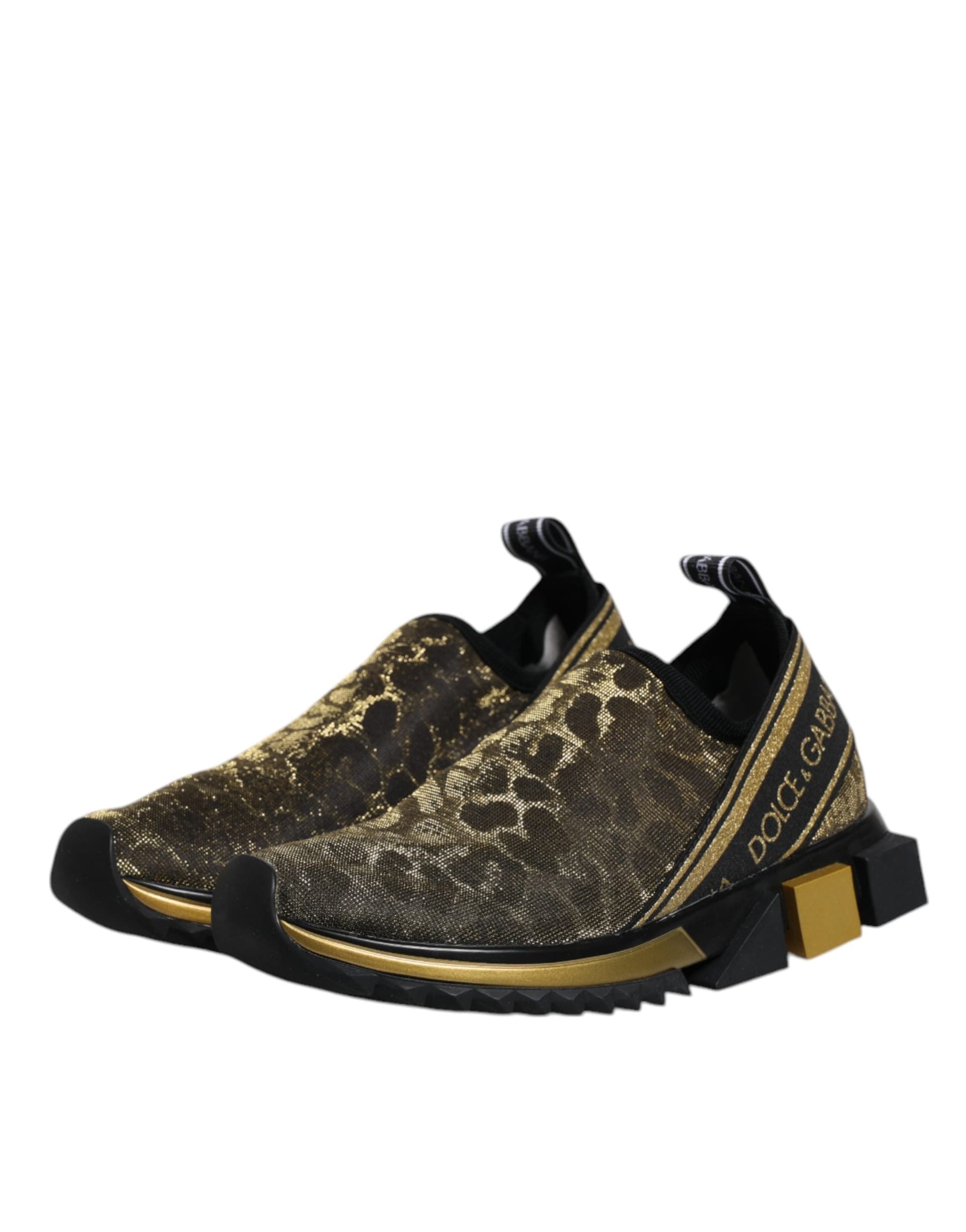Dolce & Gabbana Gold Glitter Leopard Sorrento Sneakers Shoes - 3