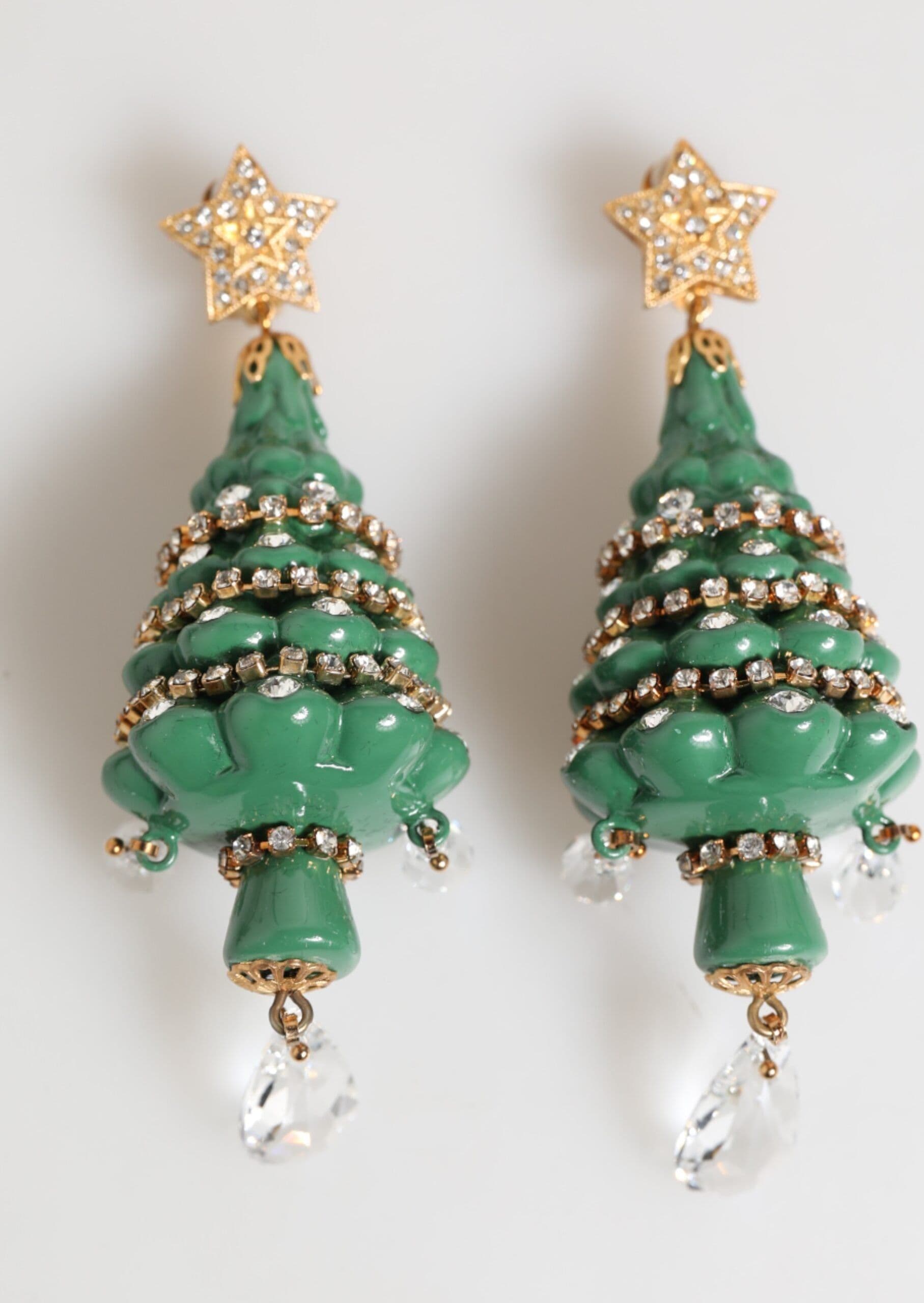 Dolce & Gabbana Gold Brass Multicolour Christmas Tree Earrings