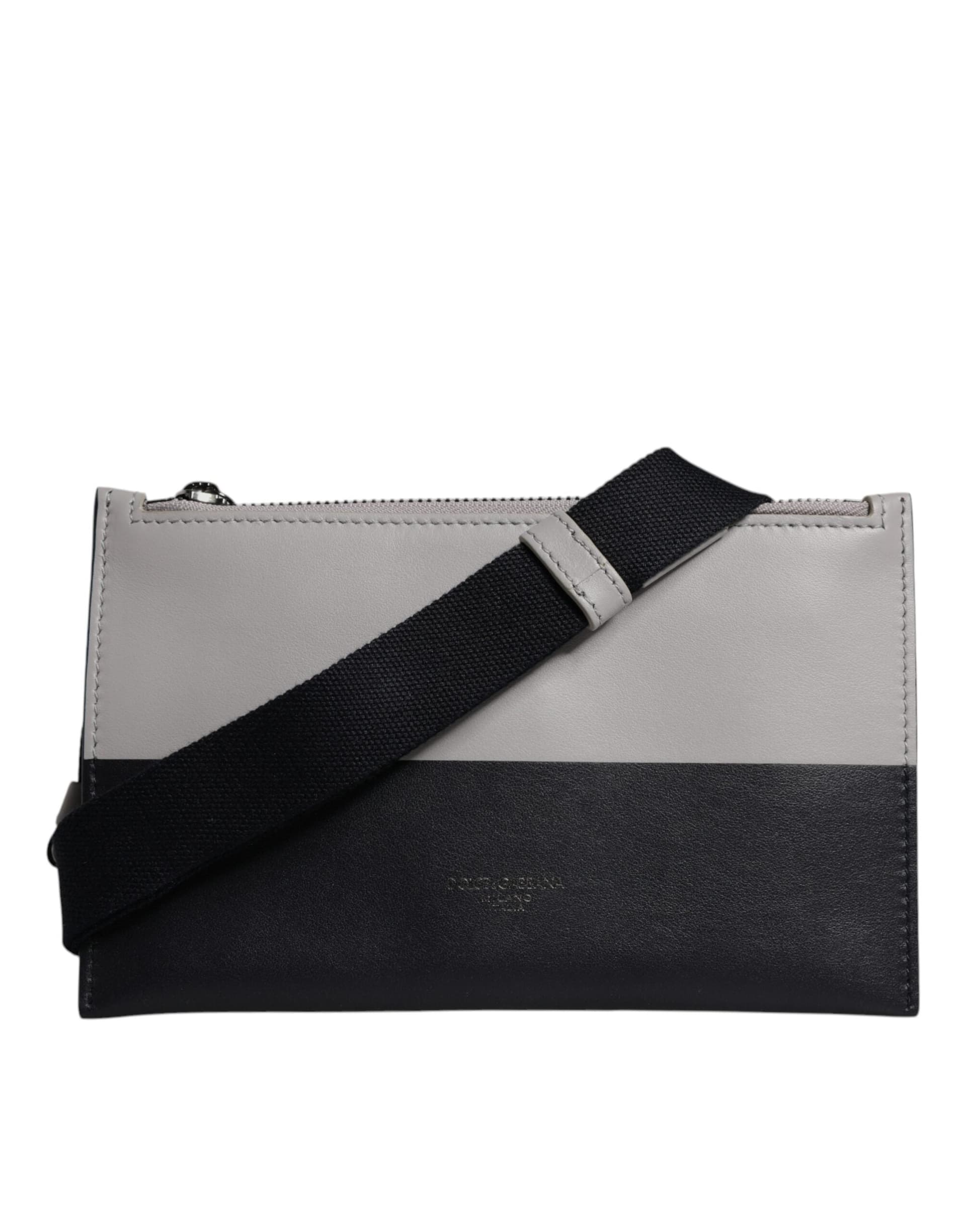 Dolce & Gabbana Black White Leather Logo Embossed Crossbody Bag - 2